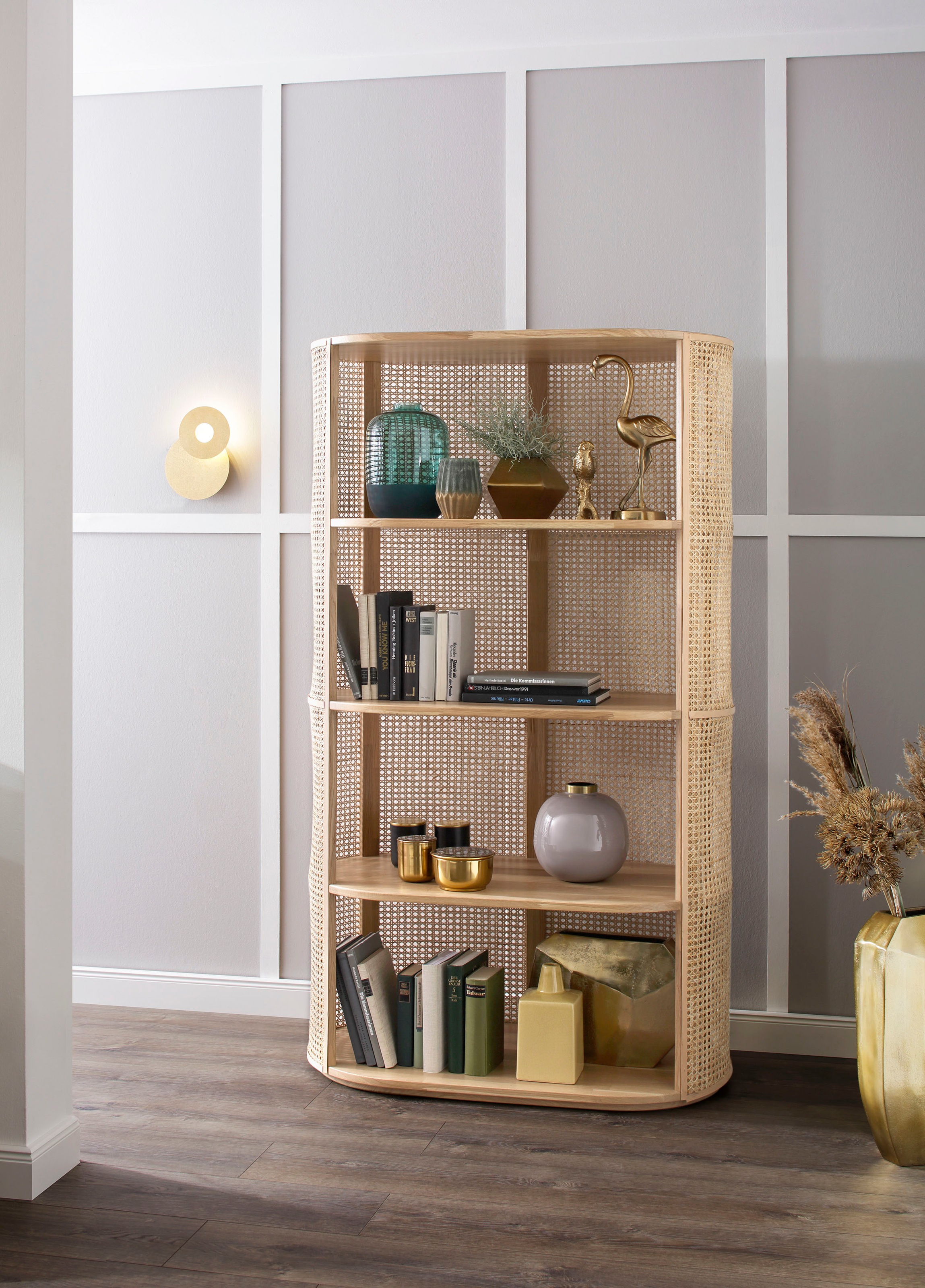 Image of Leonique Standregal »Emilien«, aus Eiche massiv, mit Rattan Optik bei Ackermann Versand Schweiz