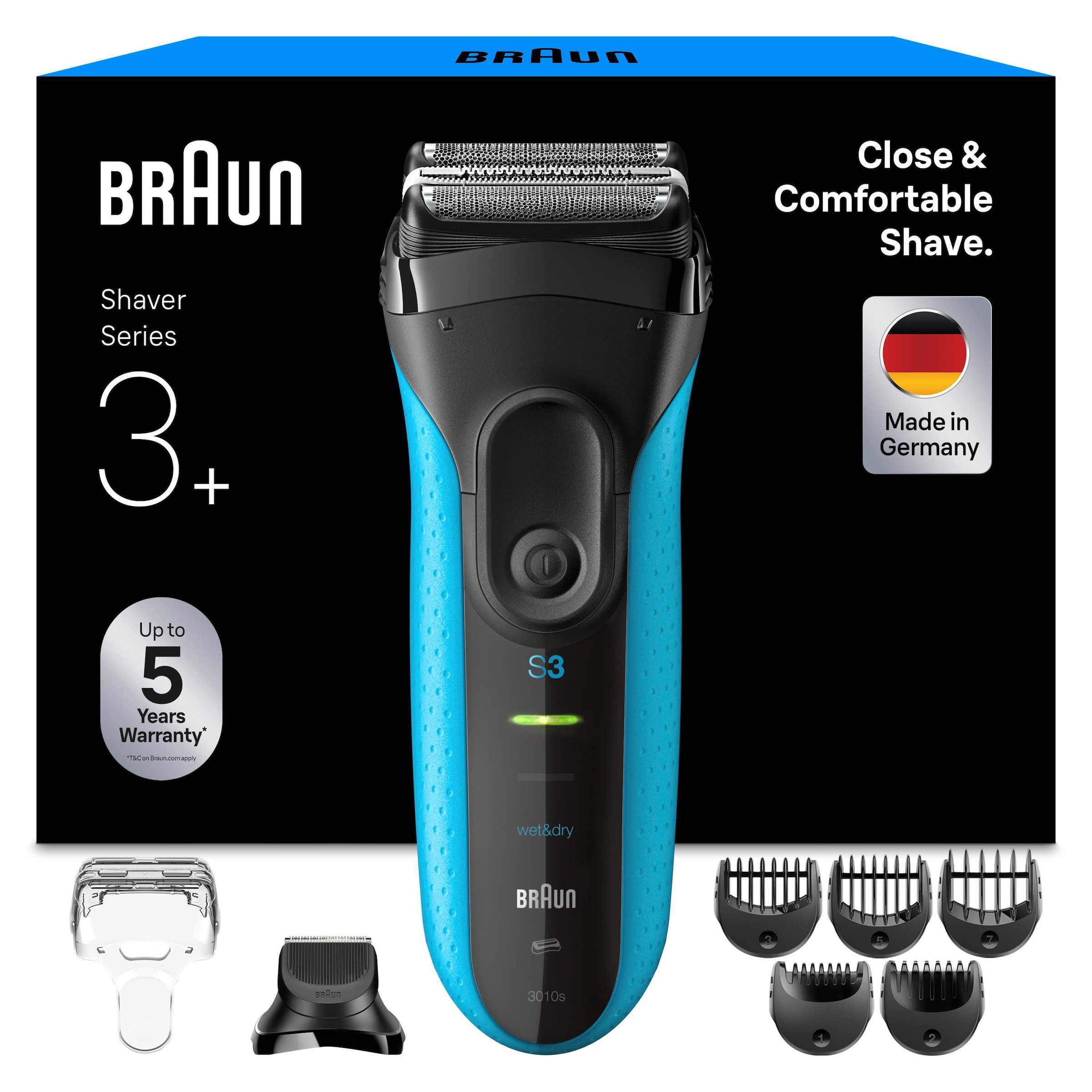 Image of Braun Elektrorasierer "Series 3+ 3010BT" 6 Stk. Aufsätze 3 flexible Klingen, effizienter MicroComb Mitteltrimmer