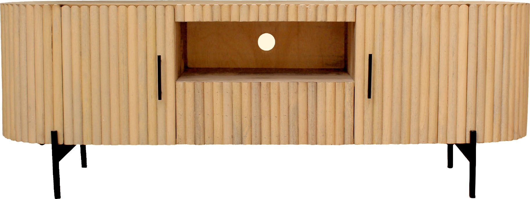 Image of SIT TV-Board "Sapa aus Mangoholz mit Lamellen-Design, 2 Türen & Schublade" 1 Stk. tlg. Offenes HiFi-Fach mit Kabeldurchführung & 20 cm Metallfüssen