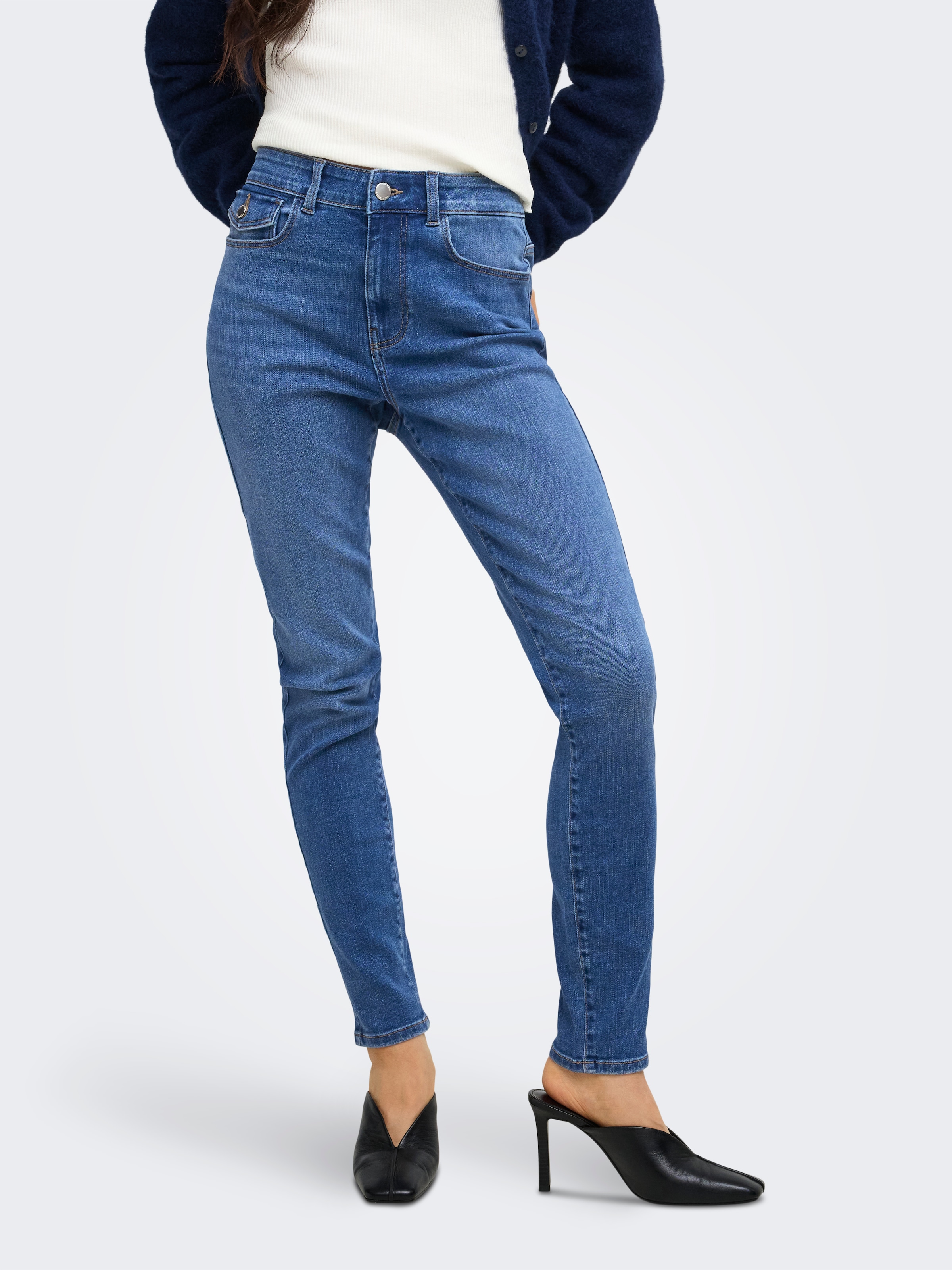 Image of ONLY Skinny-fit-Jeans "ONLLILO HW SKINNY ANK DNM AZG BF" Baumwollmischung