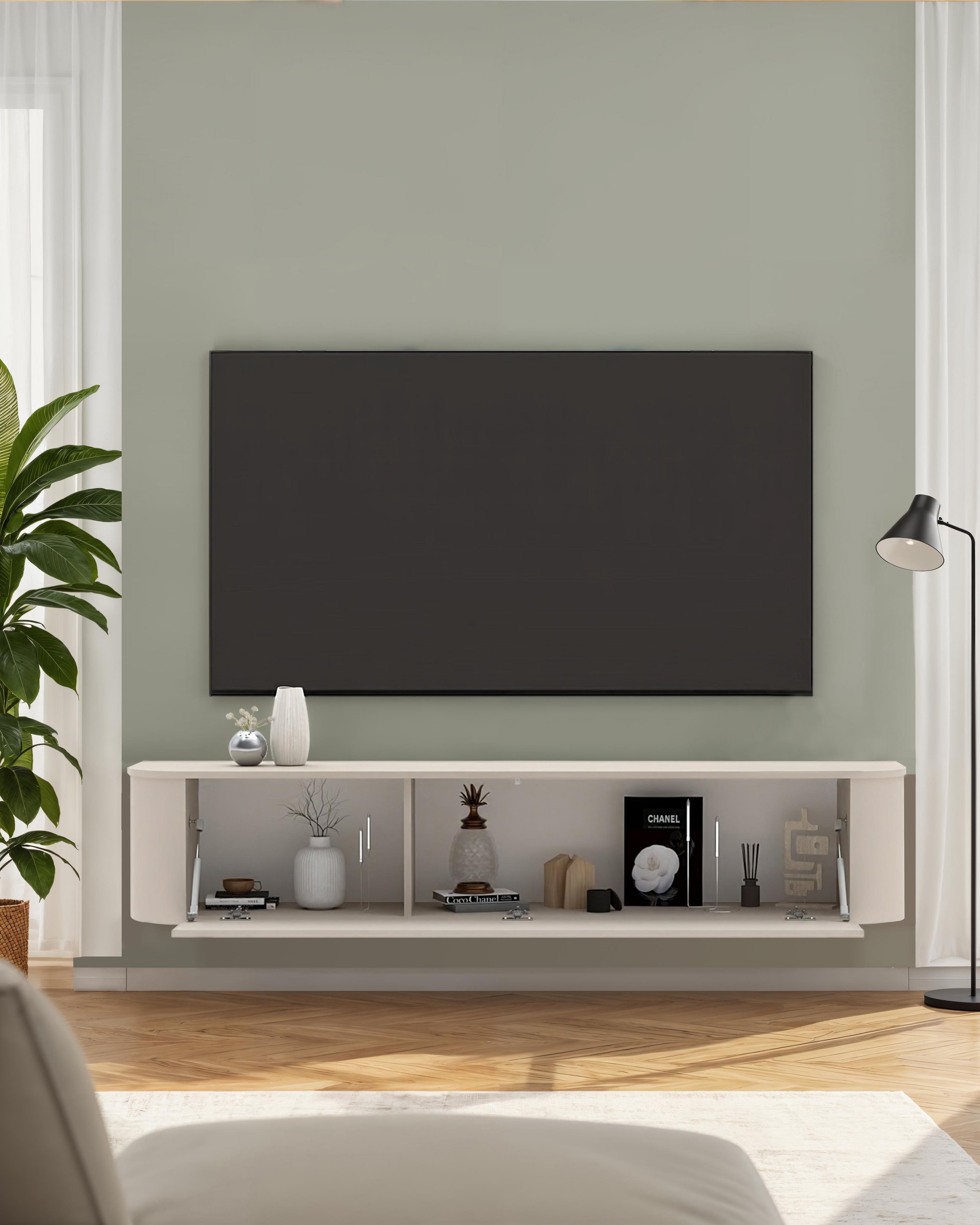 INOSIGN Lowboard »Lido, 181 cm breit, 1 Klappe, TV-Schrank, TV-Kommode, Medienboard« Formgebogenes MDF, Stirnseiten Rundung, Push-to-open, hängend/stehend