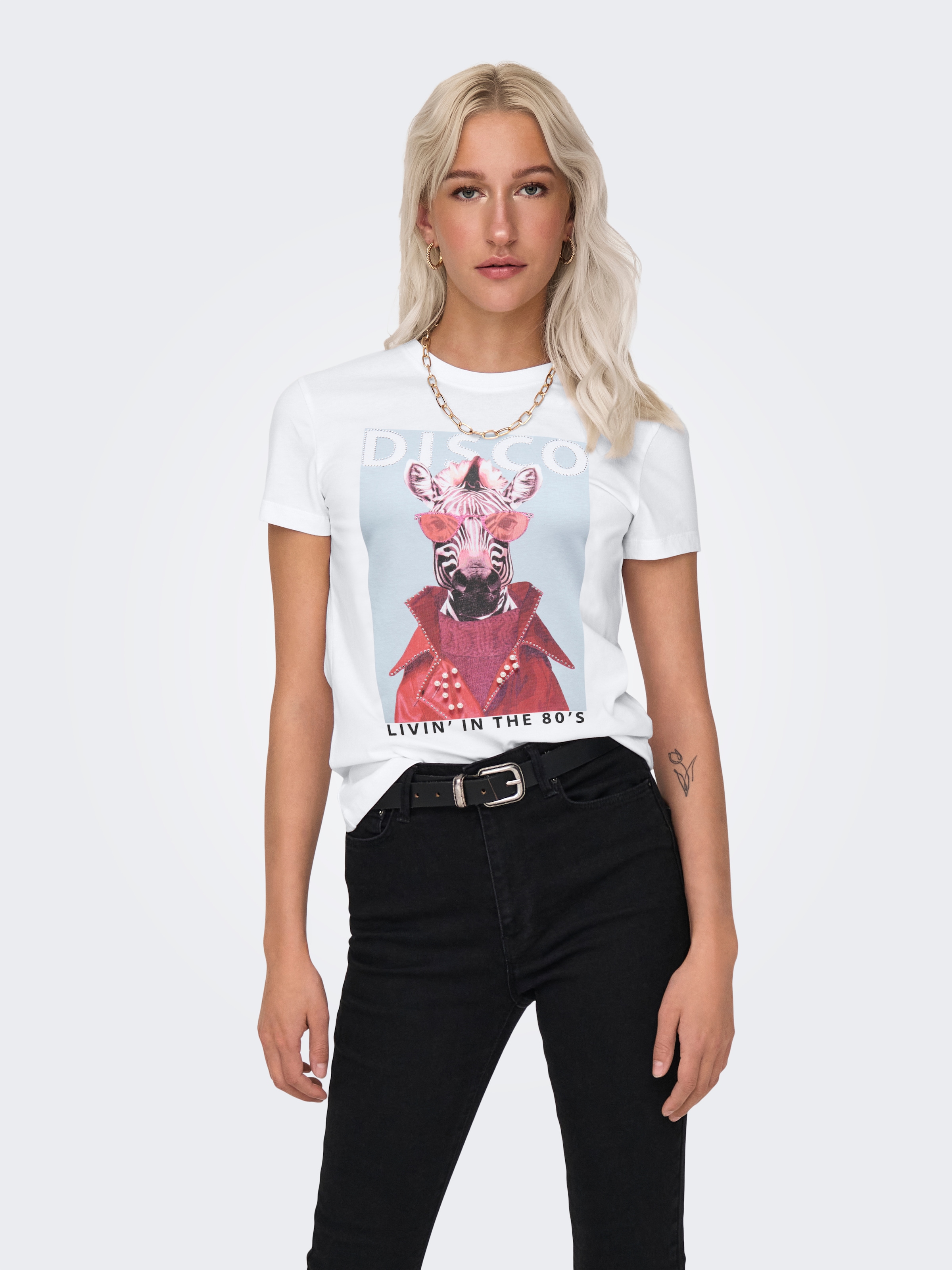 Image of ONLY Kurzarmshirt "ONLVIBE LIFE S/S GLASSES TOP BOX JRS" Baumwolle, regular fit, Rundhals