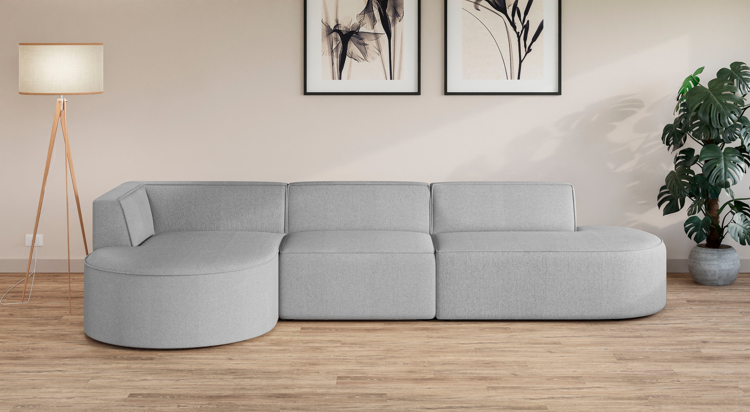 andas Ecksofa »Ecksofa EIVIND mit Ottomane rechts/links, Masse: B/H/T 343/159/72 cm«, L-Form mit Wellenunterfederung, auch in Feincord und Bouclé