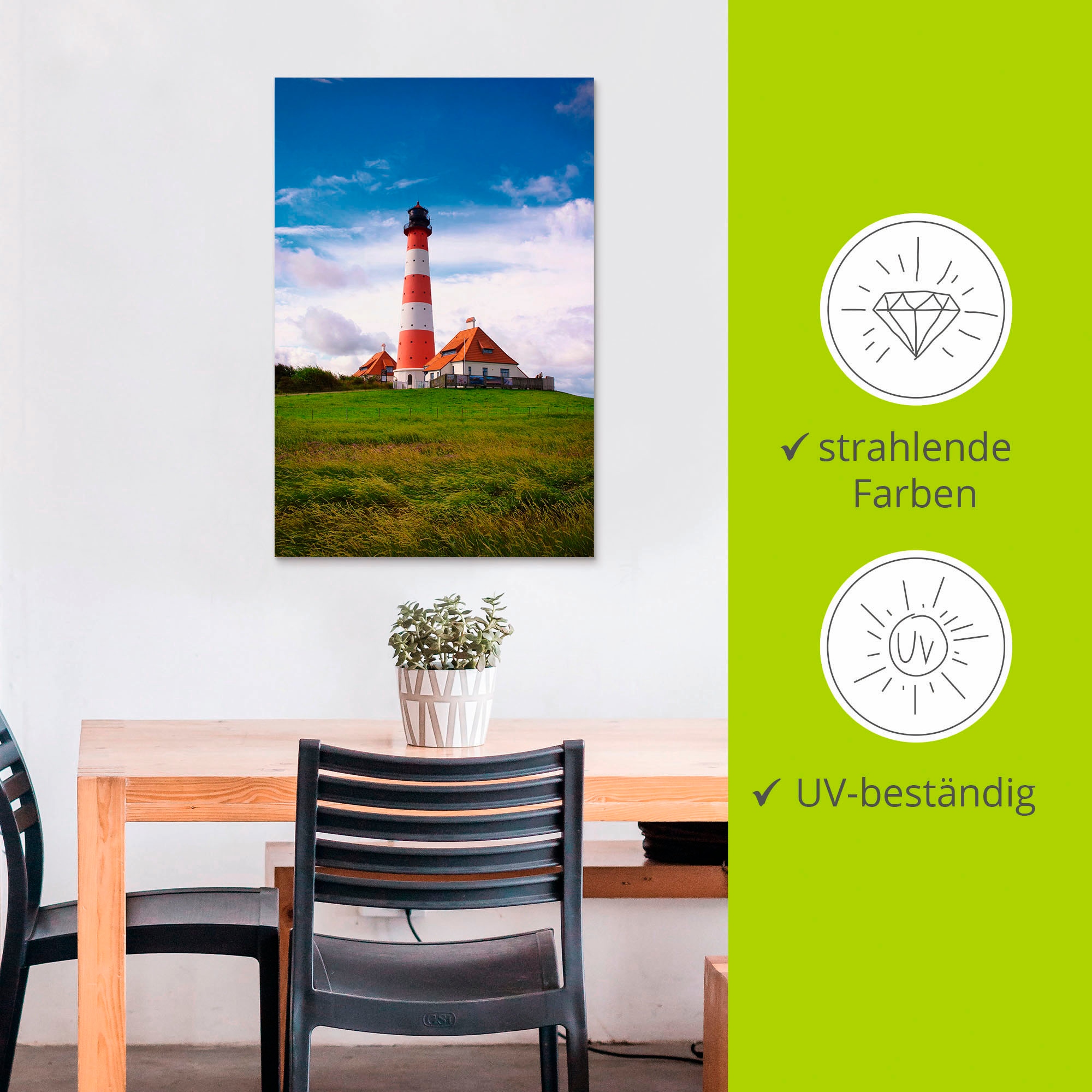 Artland Wandbild »Westerhever Leuchtturm«, Gebäude, (1 St.), als Alubild, Outdoorbild, Leinwandbild, Poster in verschied. Grössen