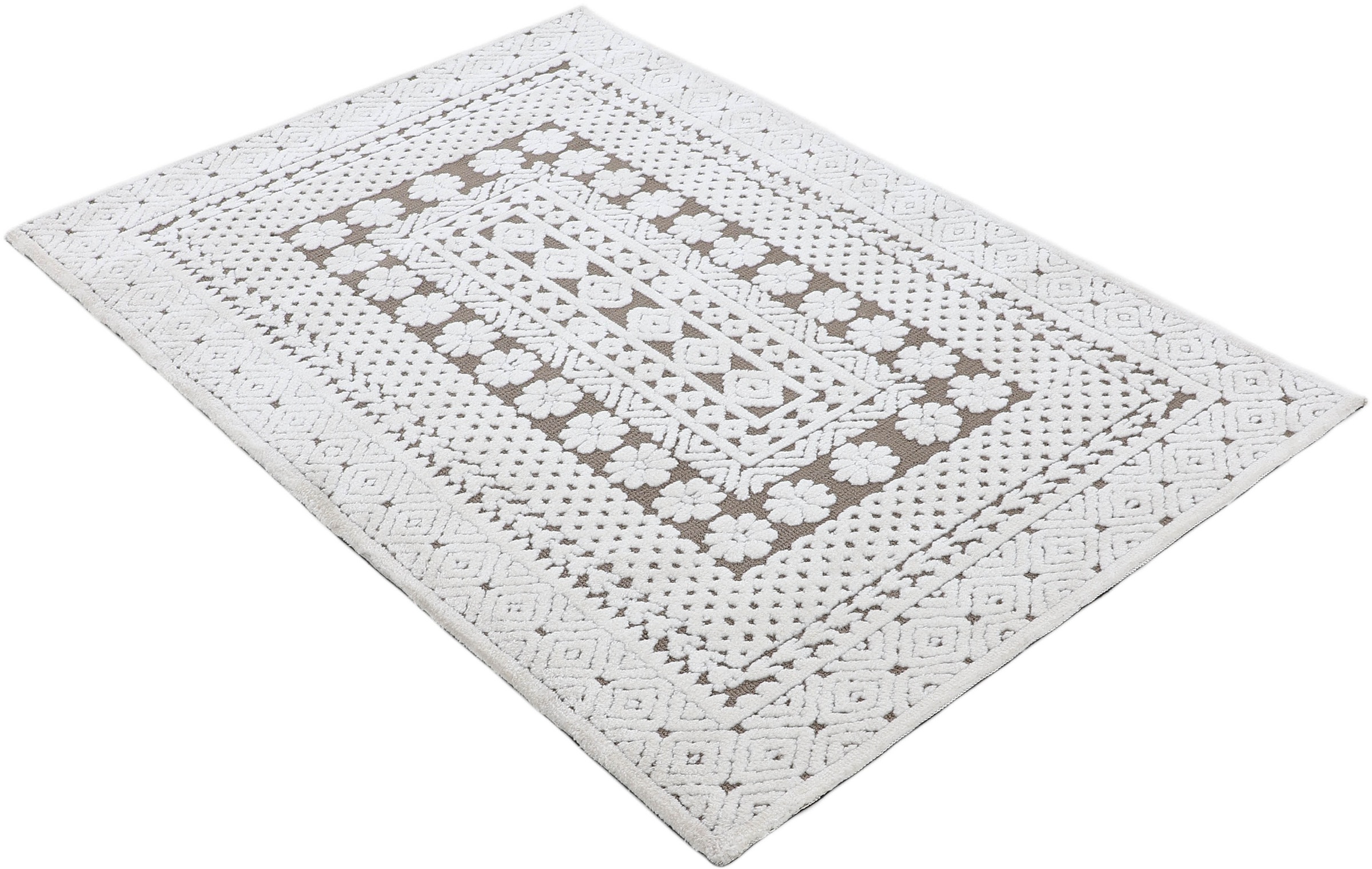 carpetfine Teppich »Holly 1«, rechteckig, 12 mm Höhe, Blumen Motiv, Hoch-Tief Struktur, Wohnzimmer
