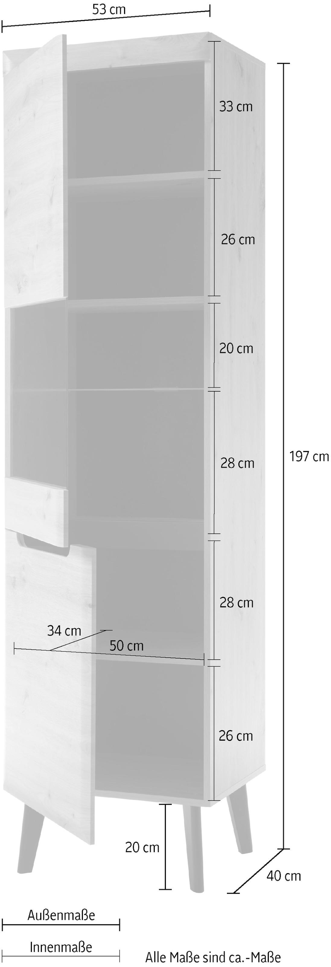 INOSIGN Vitrine »Vitrine Torge, Hochschrank mit viel Stauraum, Glasvitrine«, (1 St.), in zwei verschiedenen Farben erhältlich; Glastür & -boden enthalten