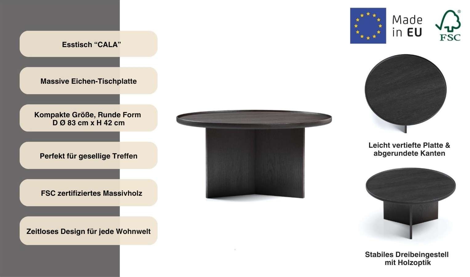 Woodman Couchtisch »Cala« 83/83/42 cm,  Breite 83 cm, rund, Tischplatte aus massiver Eiche, FSC® zertifiziert
