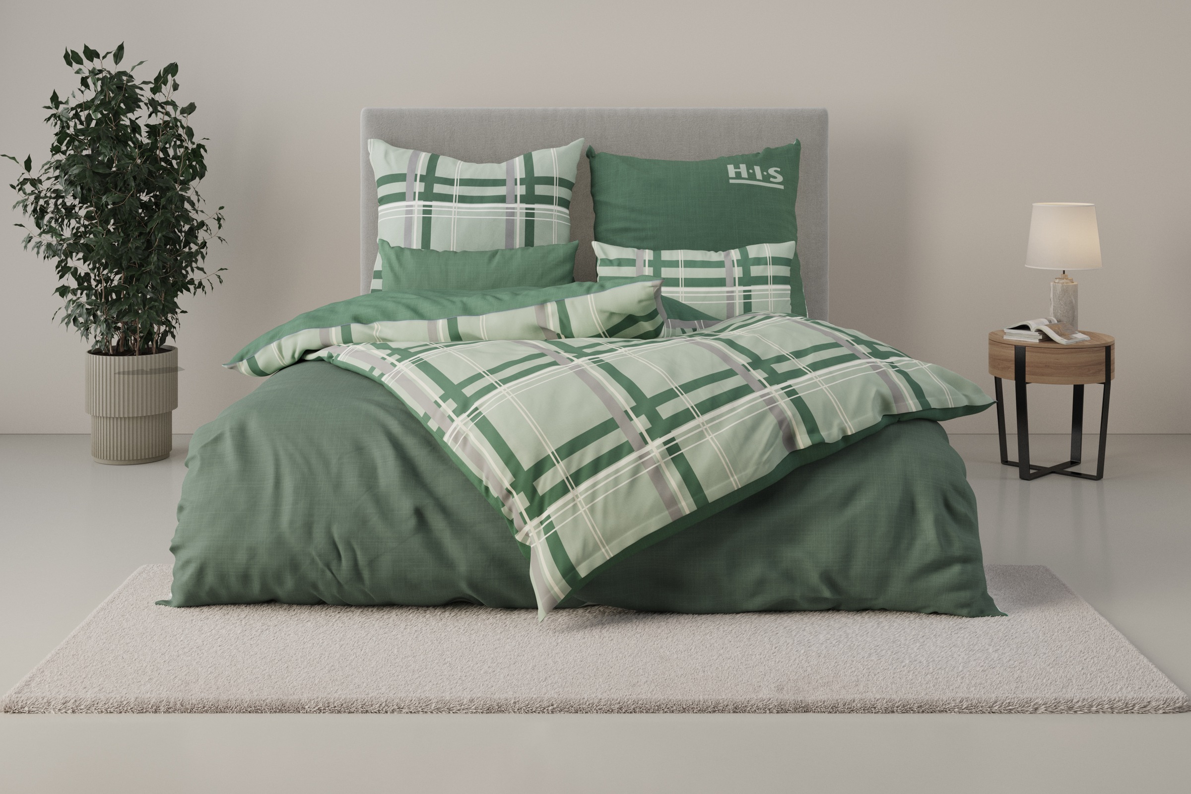 Image of H.I.S Wendebettwäsche "Talin" 2 Stk. NEUHEIT in Gr. 135x200 oder 155x220 cm, 100% Baumwolle, Karo-Design