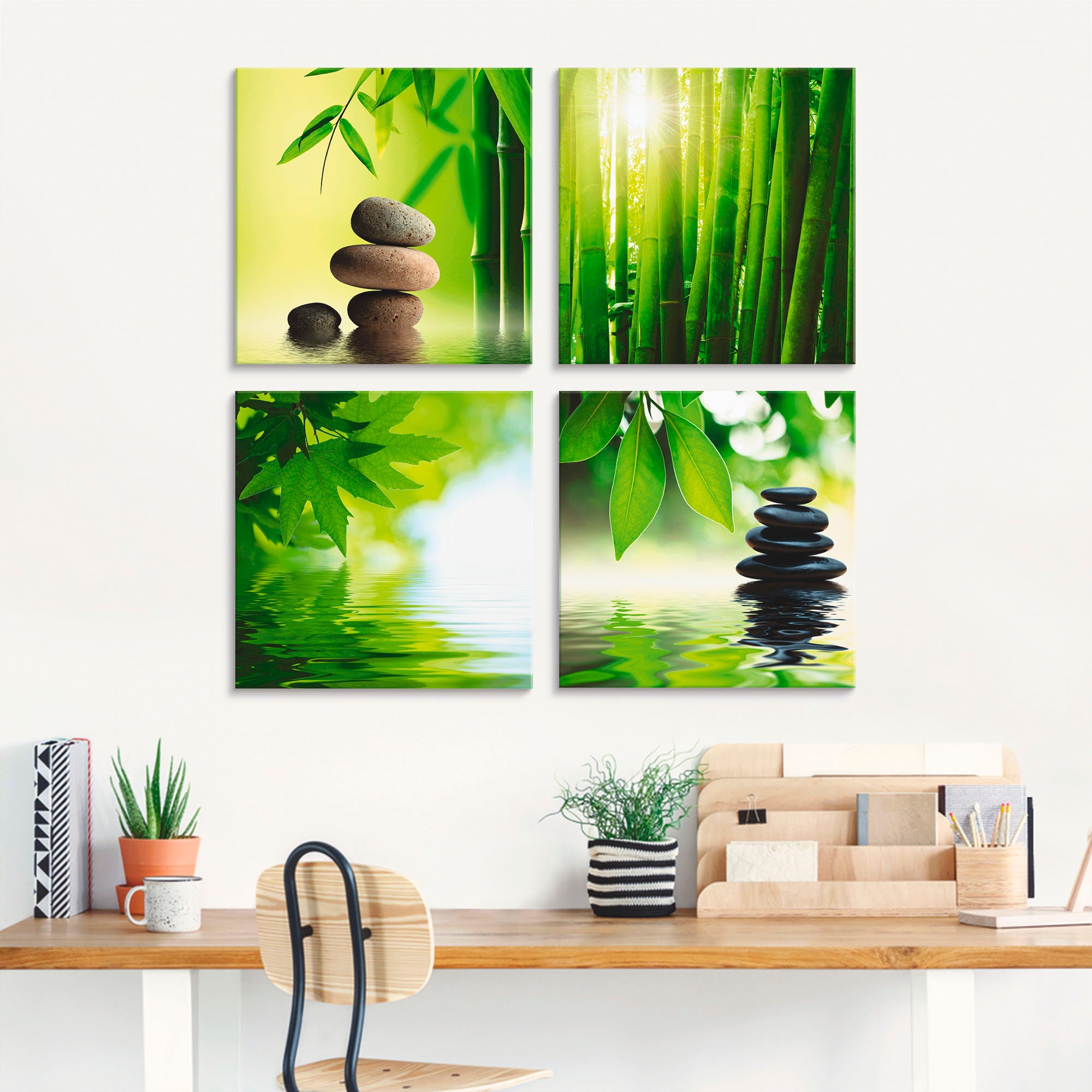Artland Glasbild »Spa Stillleben Bambus Steinpyramide«, Zen, (4 St.), in verschiedenen Grössen