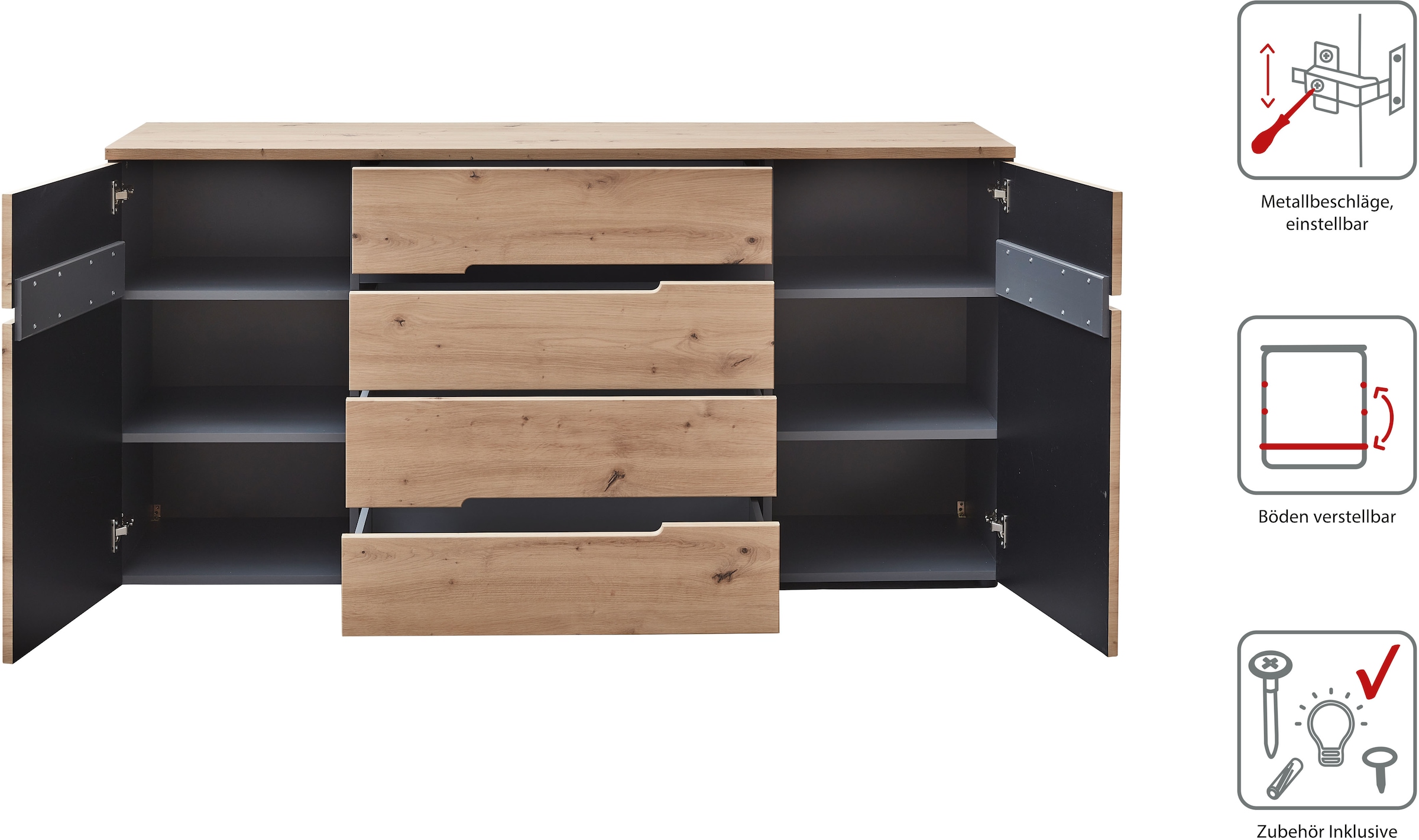 Innostyle Buffet »MEMPHIS« Buffet, meuble de salon, choix OTTO,  montage facile, beaucoup d'espace de rangement