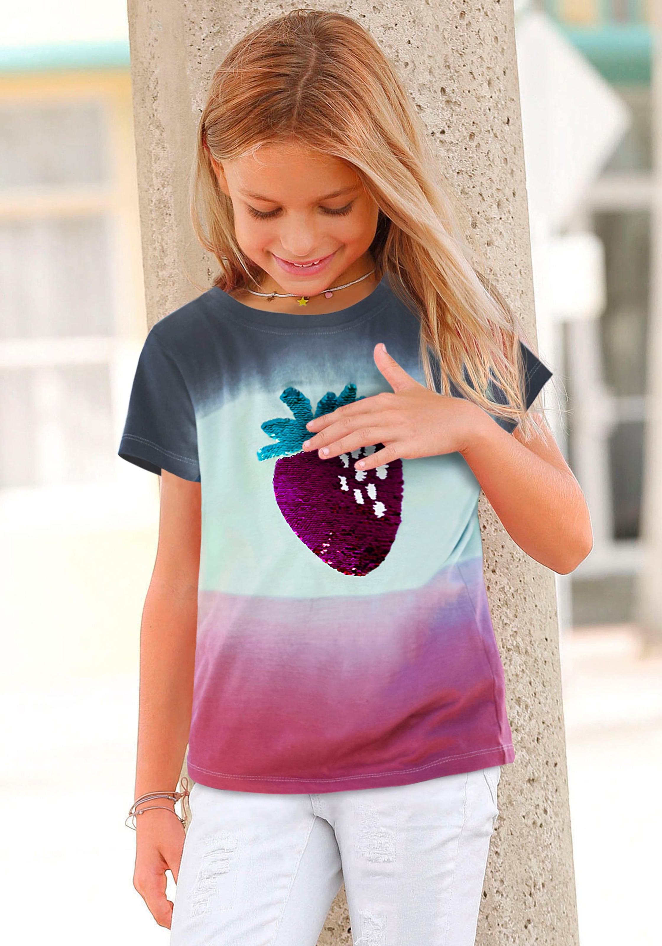 T-Shirt, ohne bestellen & KIDSWORLD Modische Wendepailletten mit Mindestbestellwert Farbverlauf