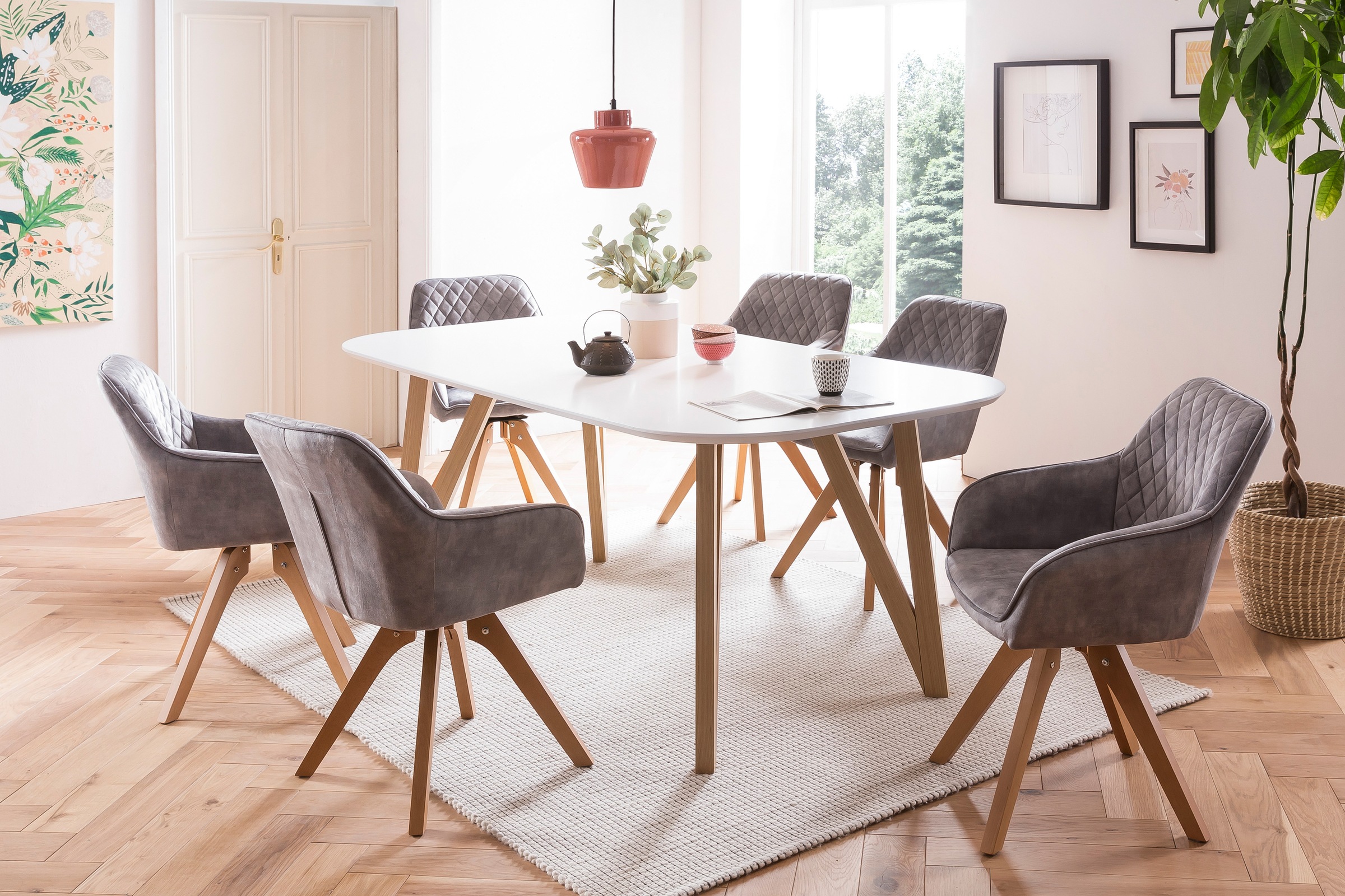 SalesFever Essgruppe »Eleganter Tisch inkl. Stühle« 5-teilige Samtverlours-Sitzgruppe, drehbare Stühle, 180cm Tischbreite