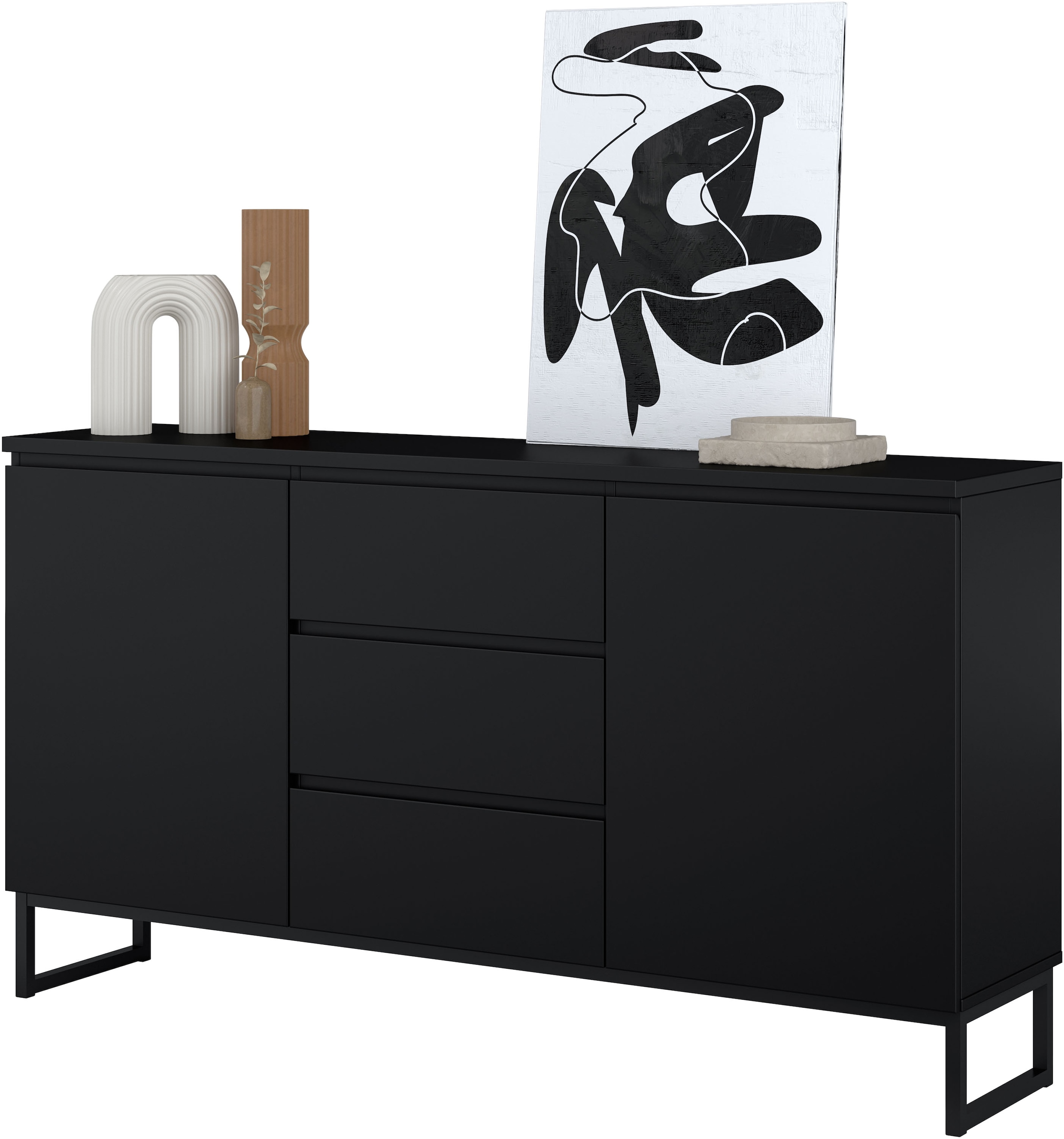 GOODproduct Buffet »Modo II, Breite 150 cm, moderne grifflose Kommode 2Türen/3 SK« commode à tiroirs avec beaucoup d'espace de rangement, étagères réglables, patins en métal