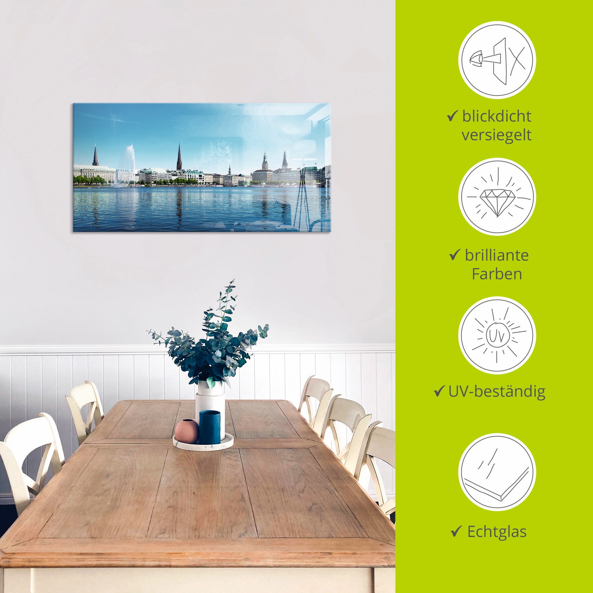 Artland Tableau en verre »Hamburg Alsterpanorama« 1 cuis tlg. in verschiedenen Grössen