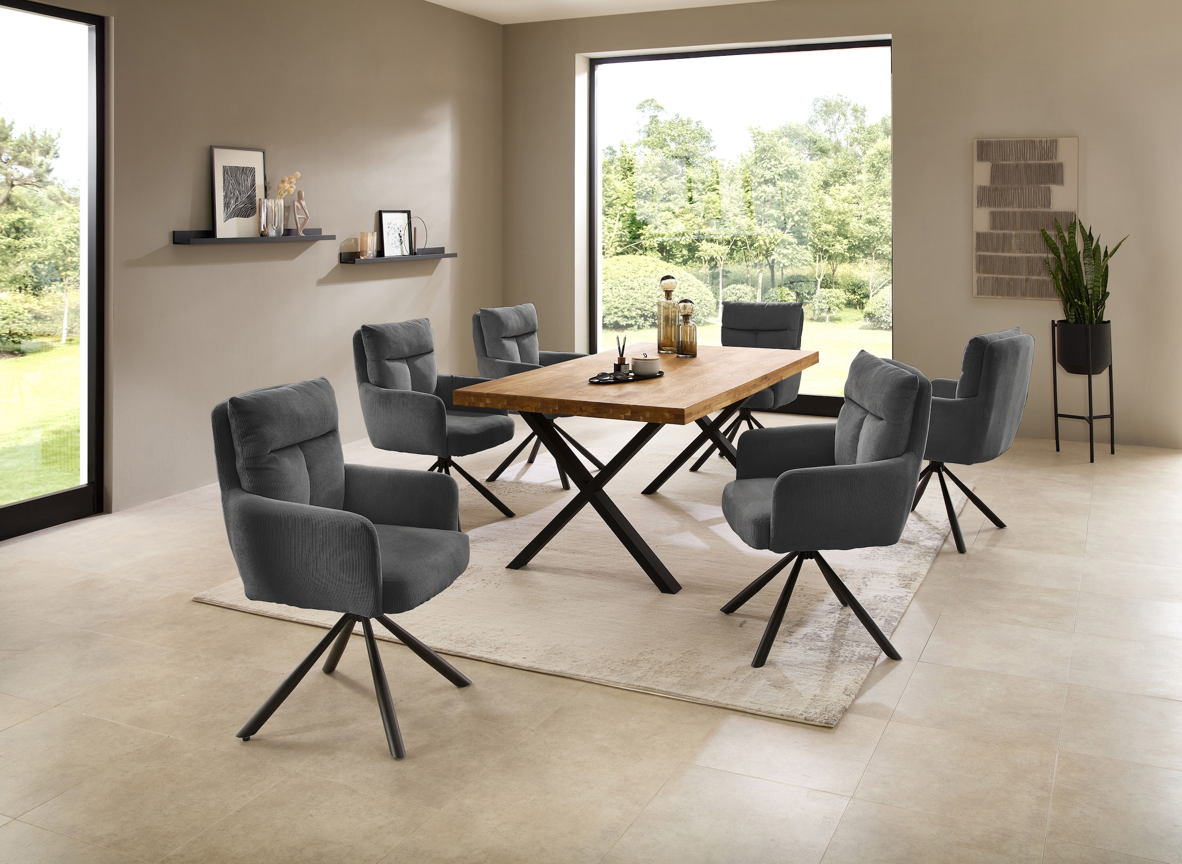 Stolkom Table de salle à manger »Chris Esszimmertisch Eiche Massivholz, BxHxT 110x47x70 cm« Gerade Kante, Industrial Style Eiche Massivholz