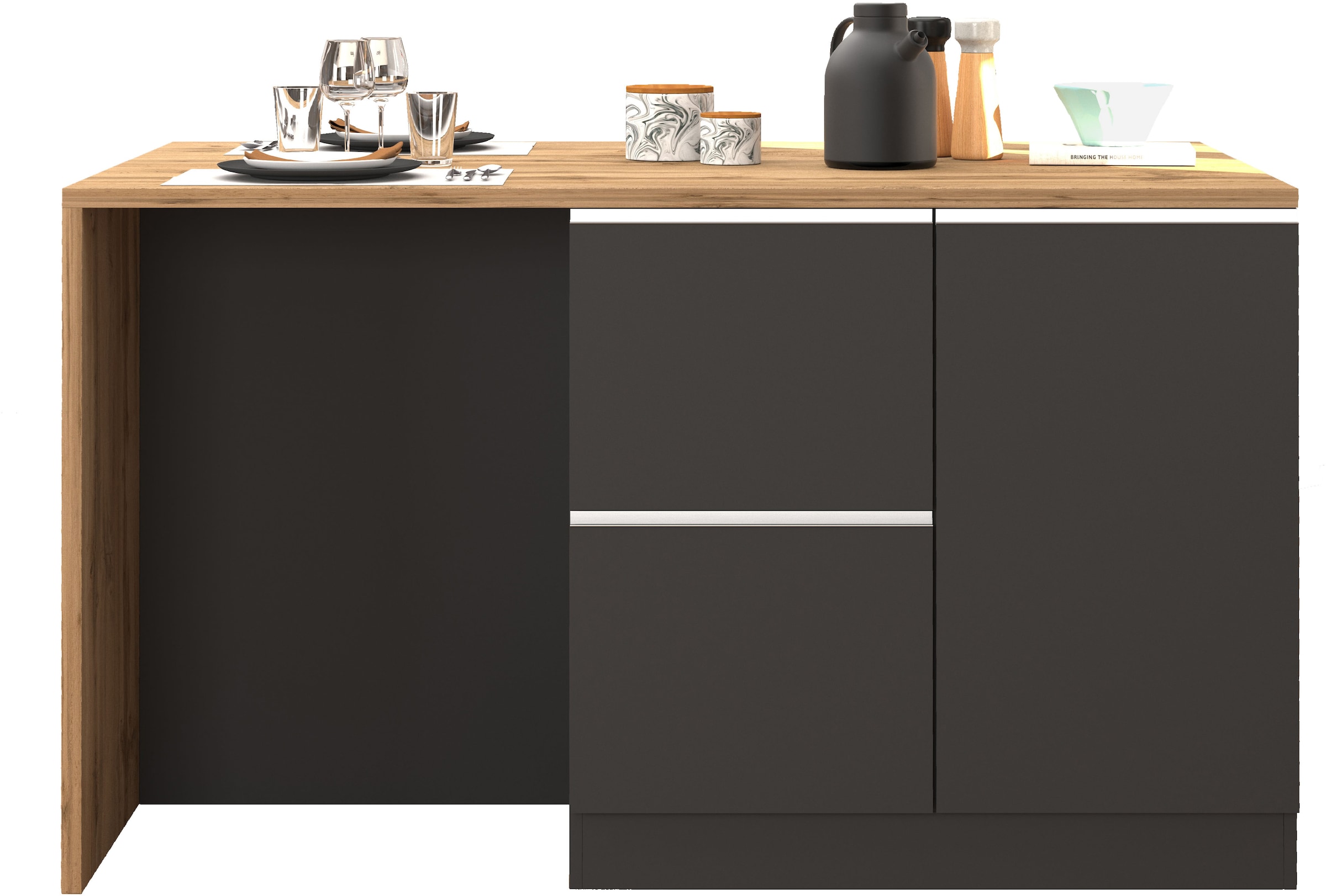 KOCHSTATION Ilot de cuisine »KS-Sole, Kochinsel, Küchenarbeitsblock, Inselküche, Arbeitsinsel« Breite 152,5 cm, mit Essplatz, Handtuchhalter, Fächer und Weinregal