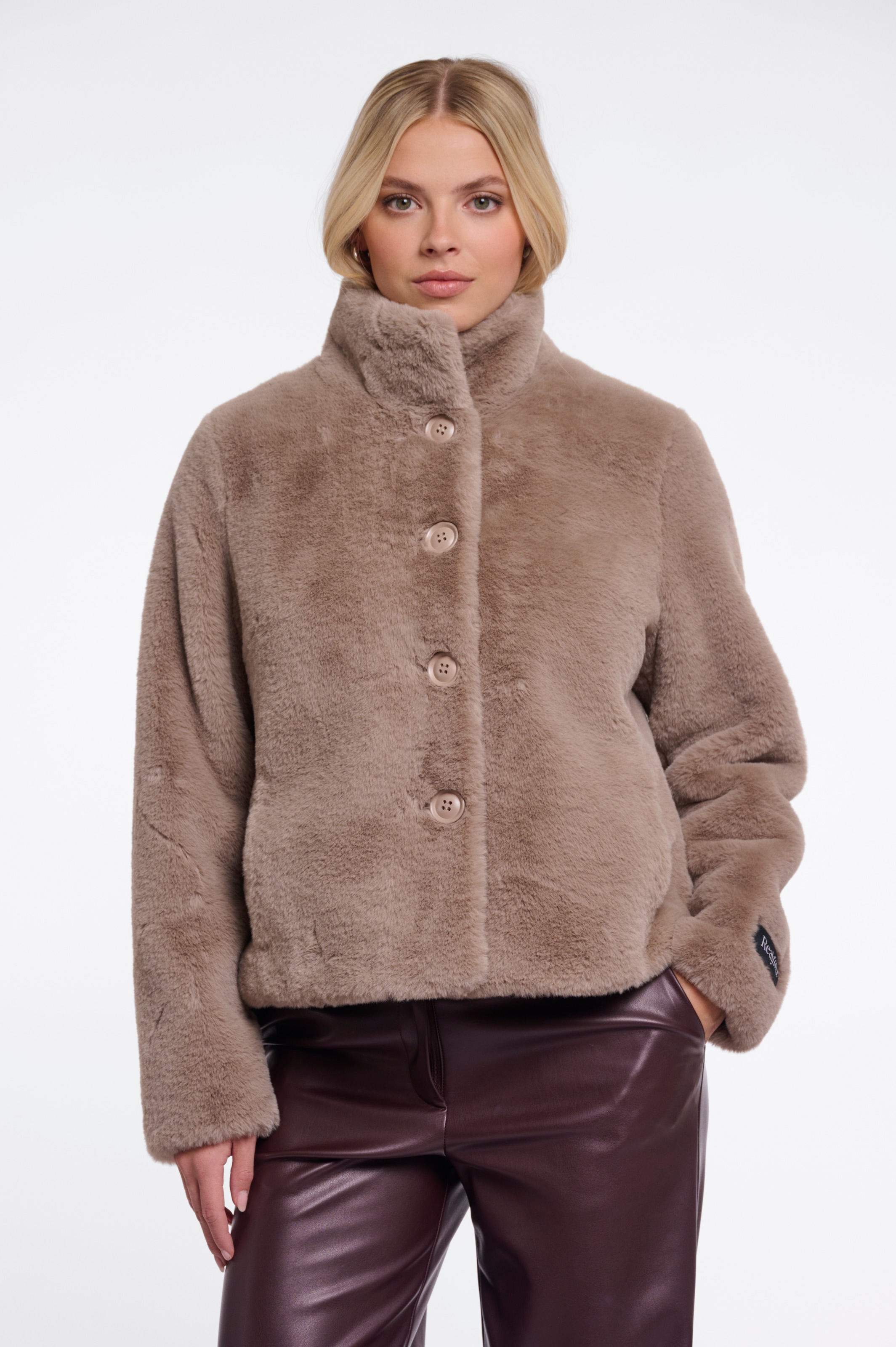 Image of Rino & Pelle Fellimitatjacke ohne Kapuze Plüschjacke mit Knopfverschluss und Stehkragen