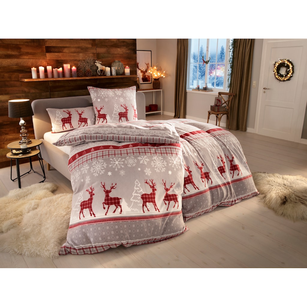 my home Bettwäsche »Chrissy in Gr. 135x200 oder 155x220 cm, ideal für Weihnachten«, (2 tlg.), Fleece kuschelig warm im Winter, Weihnachtsbettwäsche, Winter