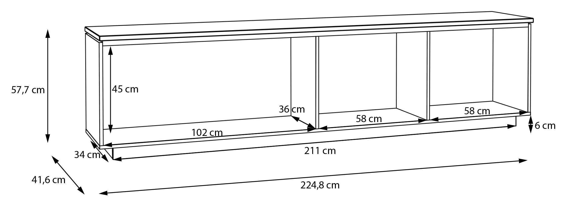 FORTE Lowboard »LouotoTV-Board, TV-Schrank« TV Board, Metallgriffe, Stauraum, Soft Close, Breite 224,8cm