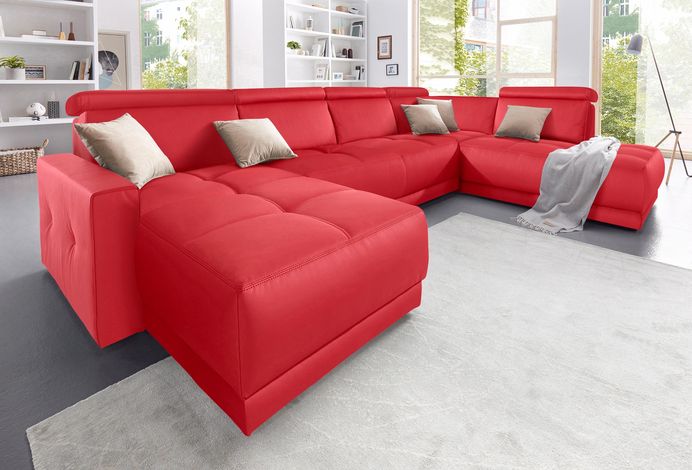 Image of DOMO collection Wohnlandschaft "Ava moderne Sitzheftung mit toller Doppelnaht, komfortabel, U-Form" mit Federkern, wahlweise mit Kopfteilverstellungen