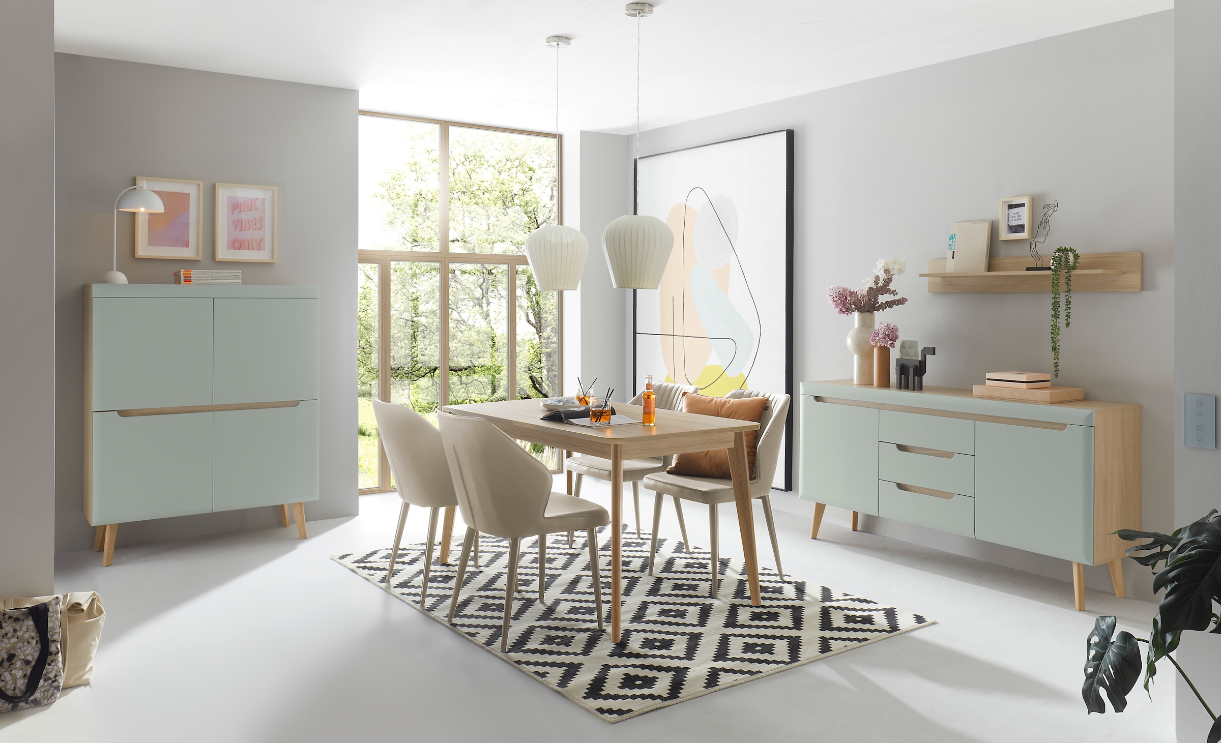INOSIGN Sideboard »Torge, Anrichte, Kommode, Schubladenschrank«, (1 St.), abgeschrägte Füsse, drei Farben, Scandi Design, 160 cm breit