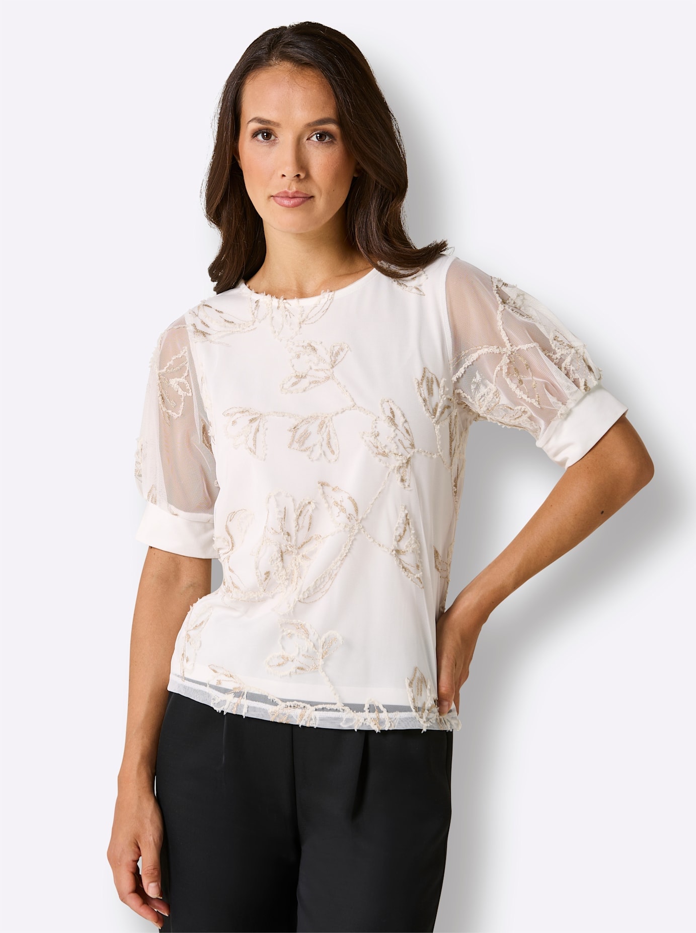 CREATION L PREMIUM Shirt à col rond »Mesh-Shirt« 1 pièces tlg.