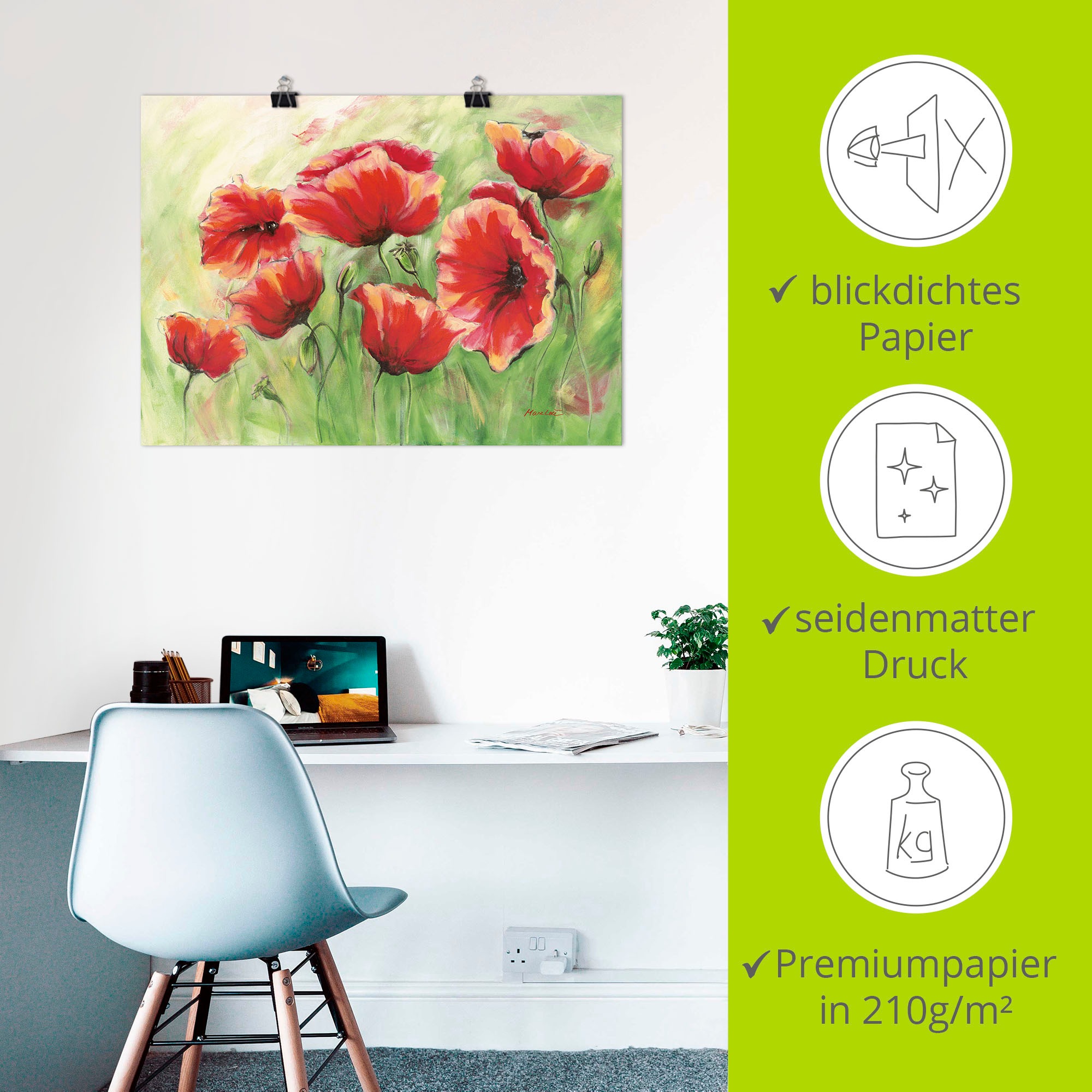 Artland Wandbild »Rote Mohnblumen II«, Blumen, (1 St.), als Leinwandbild, Poster in verschied. Grössen