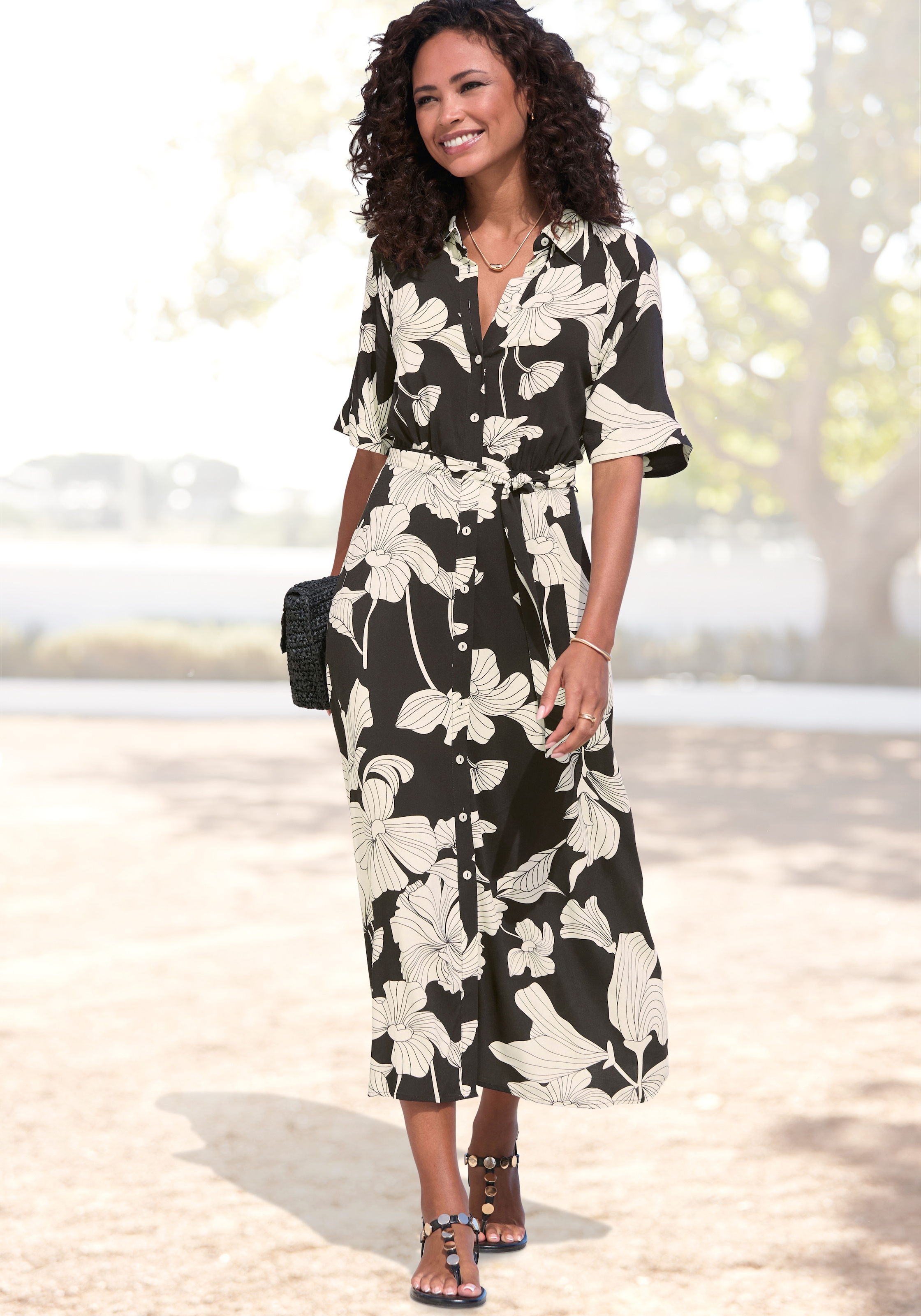 Image of Vivance Hemdblusenkleid "mit klassischem Blusenkragen aus leichter Webware mit Blumendruck" Ohne Taschen Sommerliches Viskosekleid, Sommerkleid, Webkleid, casual