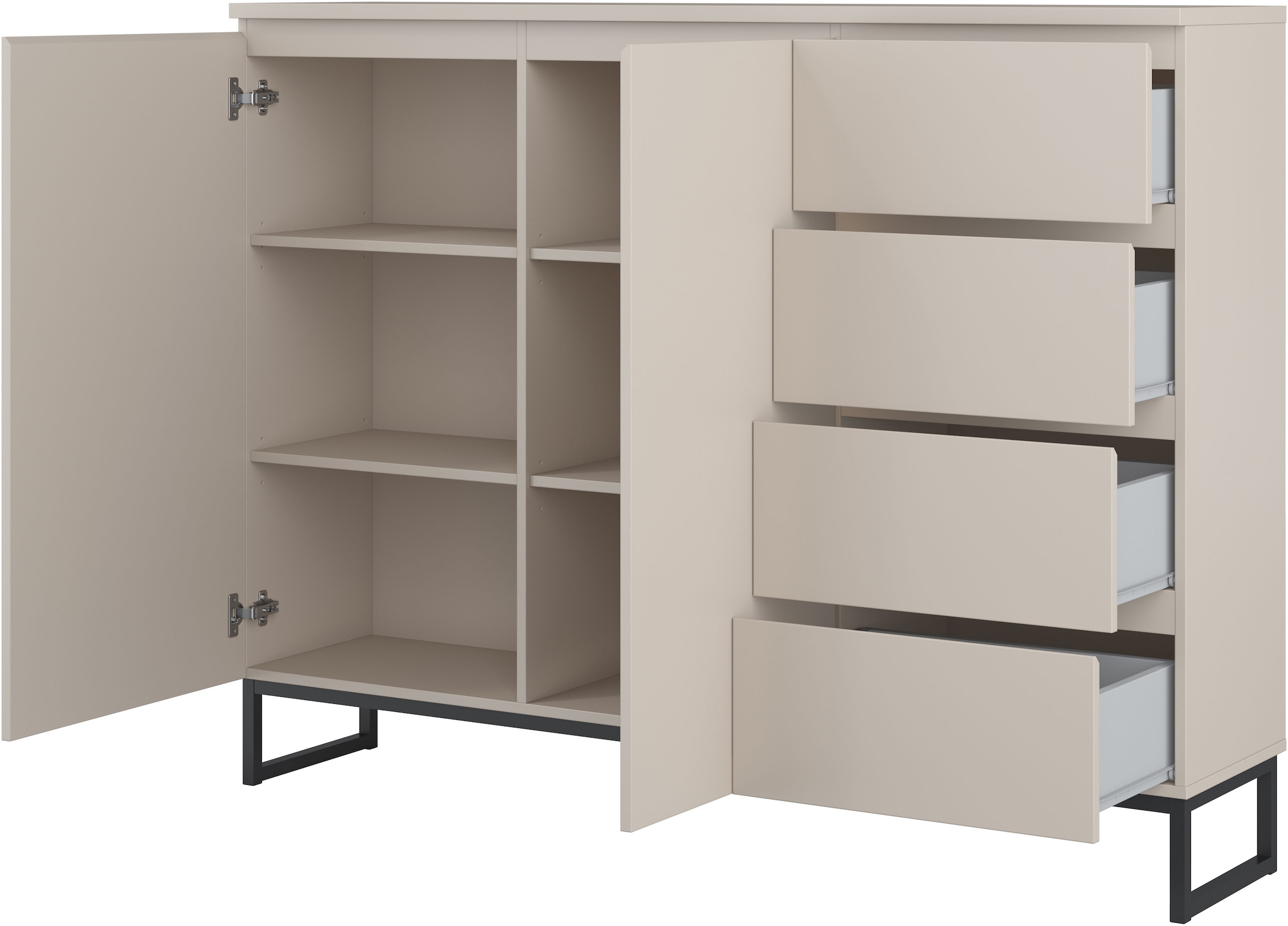 GOODproduct Sideboard »Modo II, Breite 150 cm, moderne grifflose Kommode 2Türen/4 SK« Schubladenschrank viel Stauraum, Einlegeböden verstellbar, Metallkufen
