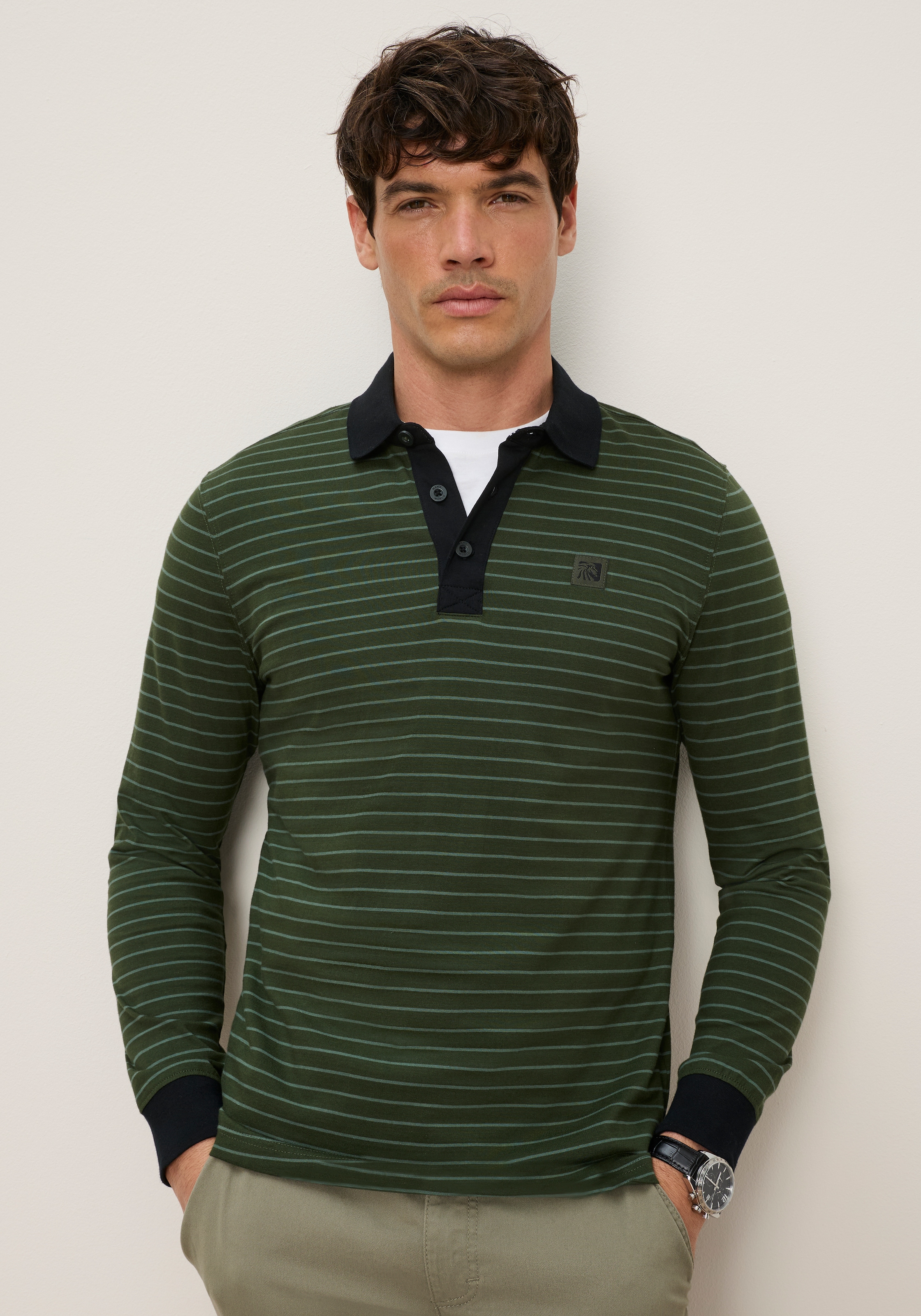 Man's World Polo coupe normale, manches longues, col polo, design rayé
