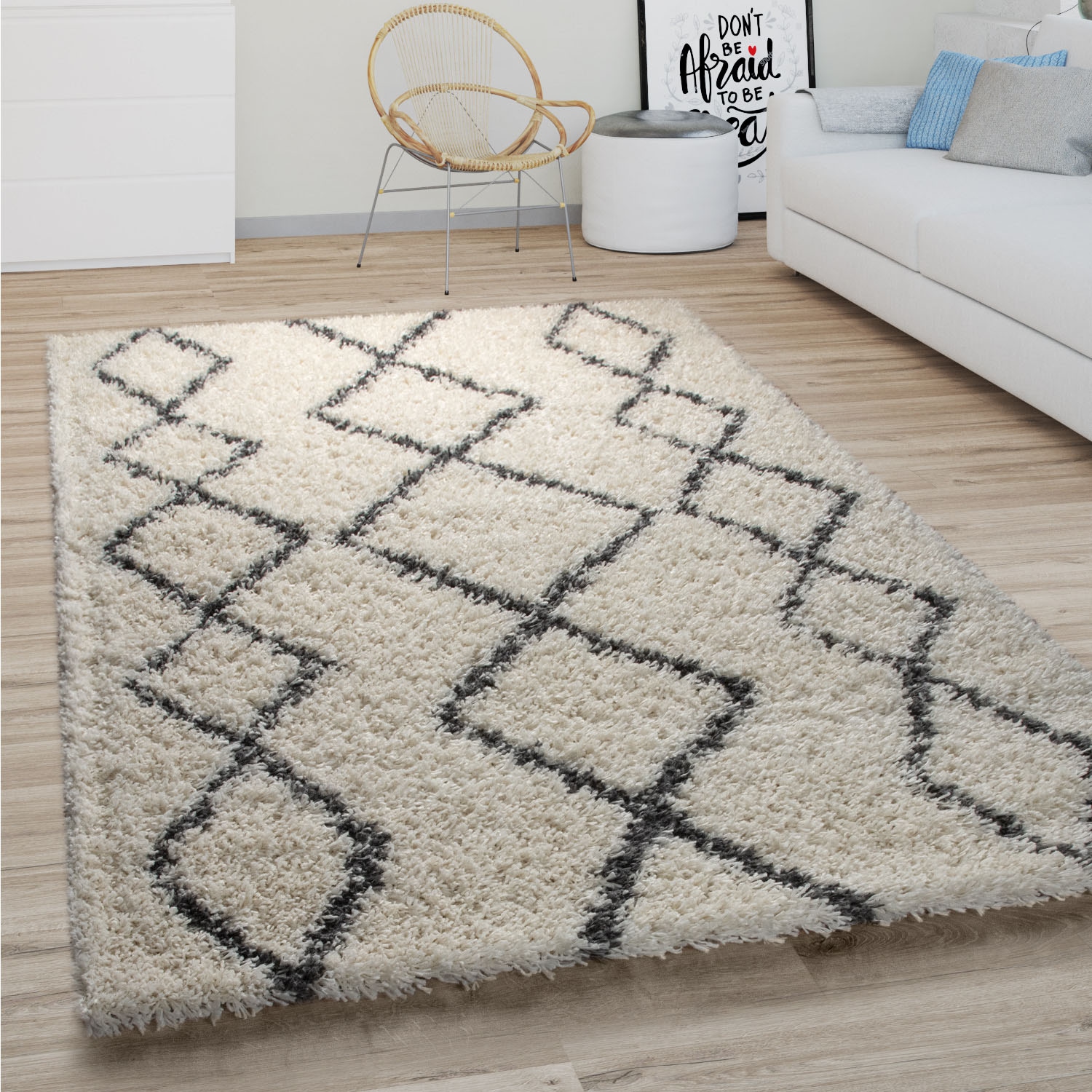 Paco Home Hochflor-Teppich »Kalmar 446«, rund, 40 mm Höhe, Scandi Design, Rauten Muster, weich & kuschelig