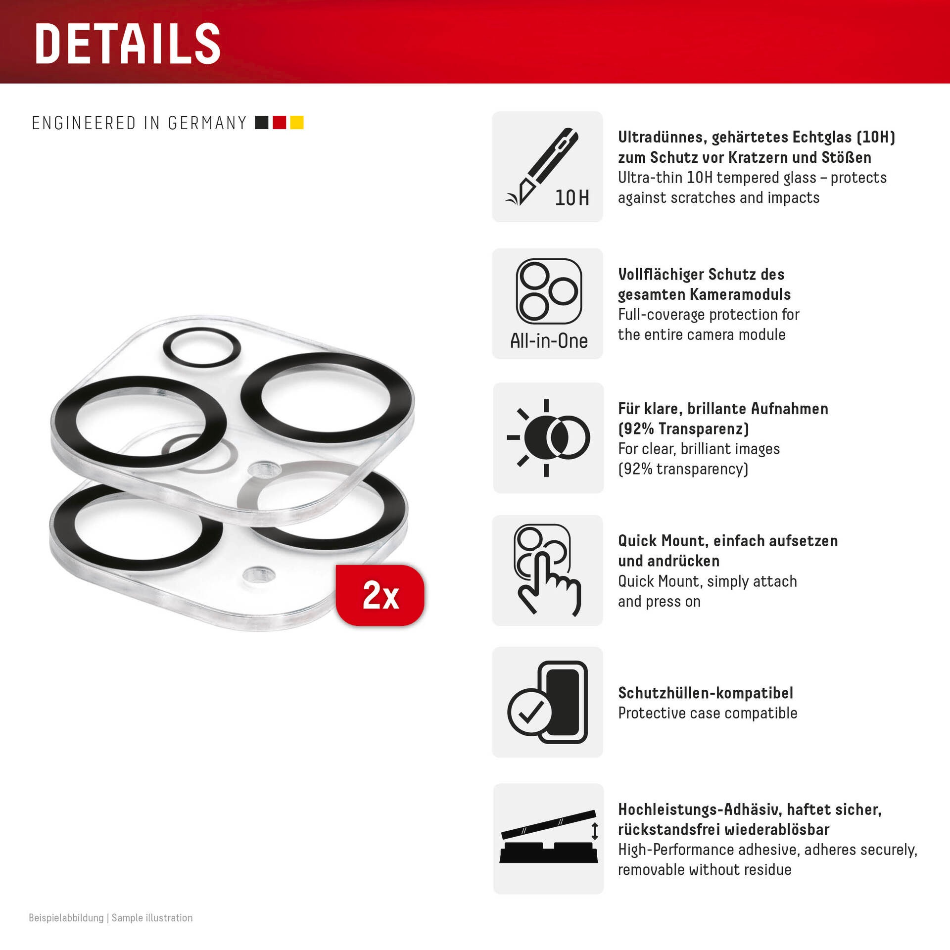 Displex Kameraschutzglas »Camera Lens Glass All-In-One Protector Full Cover« für Apple iPhone 15;Apple iPhone 15 Plus Packung, 2x All-In-One Glas,  Objektivschutz, Kameraschutz, kratz- & stossfest