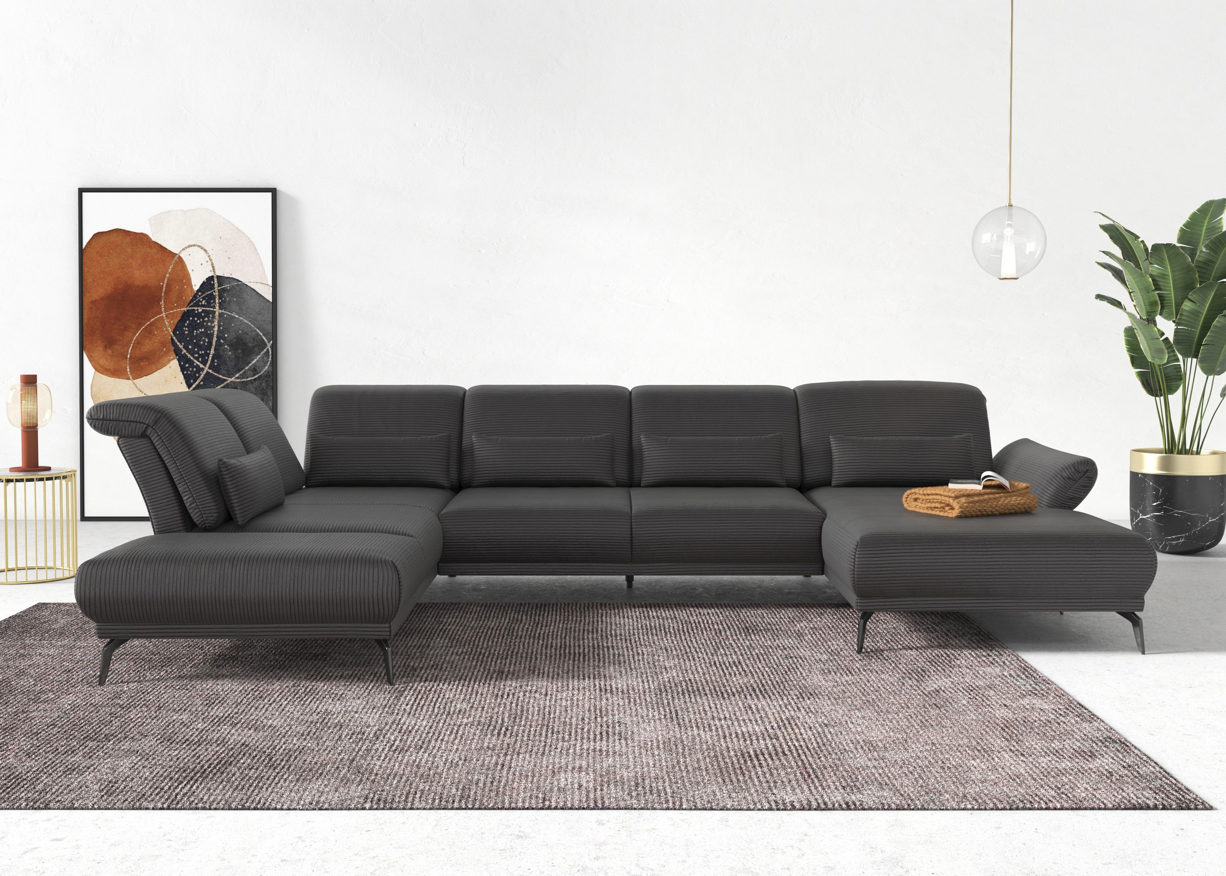 INOSIGN Wohnlandschaft »Coco U-Form« Sitztiefen-, Arm- und Kopfteilverstellung, Cord-Bezug, Fusshöhe 15 cm