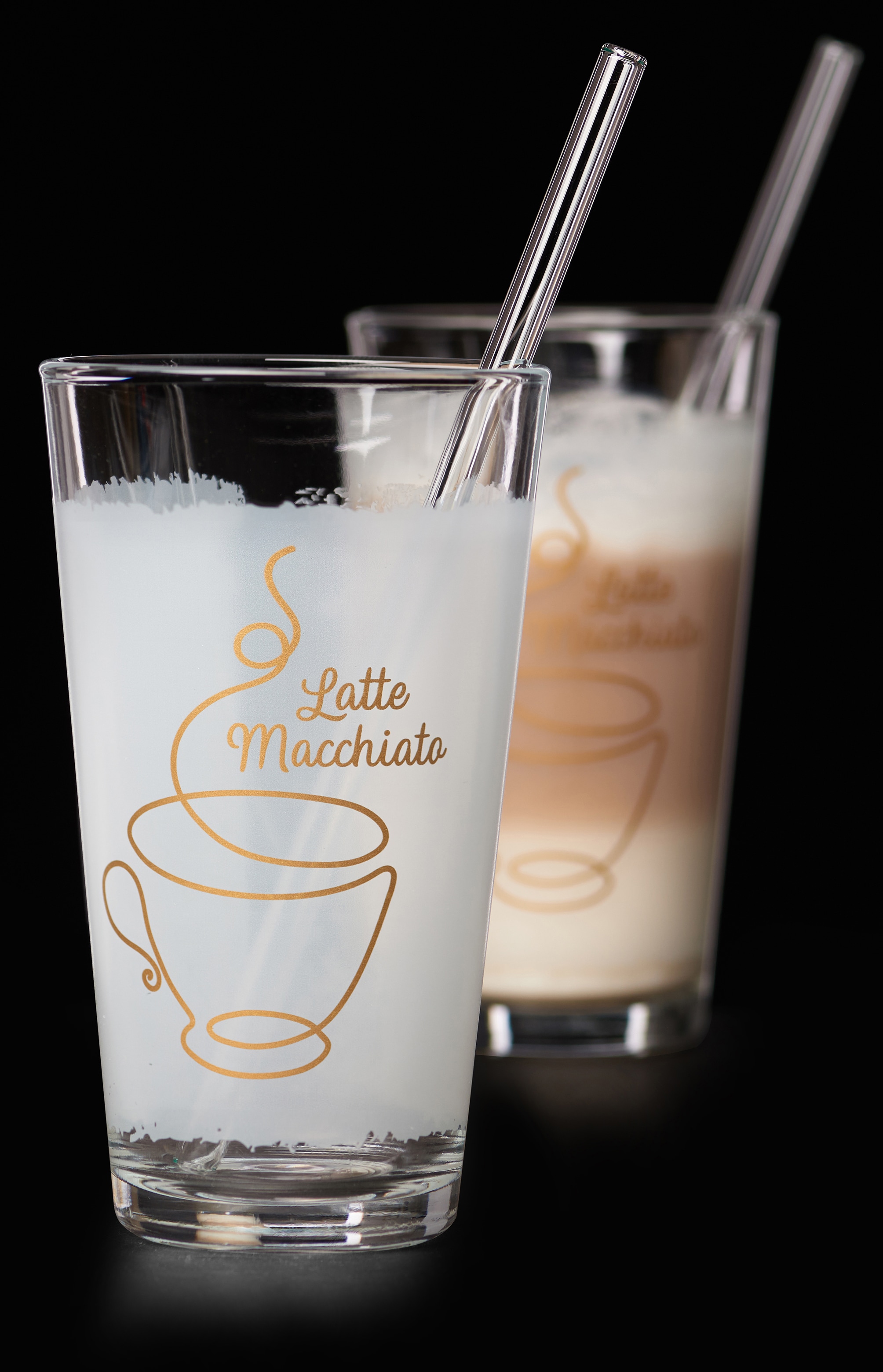 Ritzenhoff & Breker Latte-Macchiato-Glas »Coffee«, (Set, 4 tlg., 2 Latte Macchiato Gläser mit je einem Glas-Trinkhalm, je 350 ml), 4-teilig (2 Gläser und 2 Glas-Trinkhalme), 350 ml