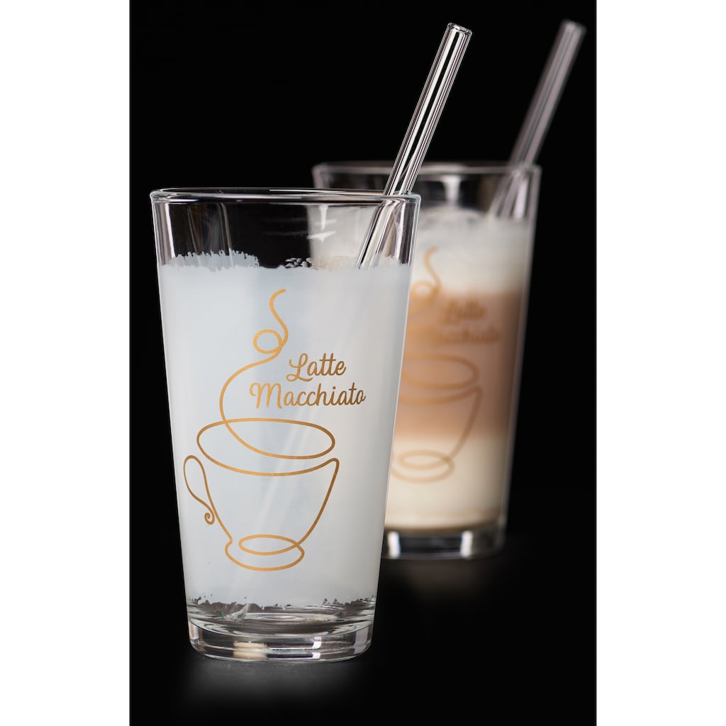Ritzenhoff & Breker Latte-Macchiato-Glas »Coffee«, (Set, 4 tlg., 2 Latte Macchiato Gläser mit je einem Glas-Trinkhalm, je 350 ml)