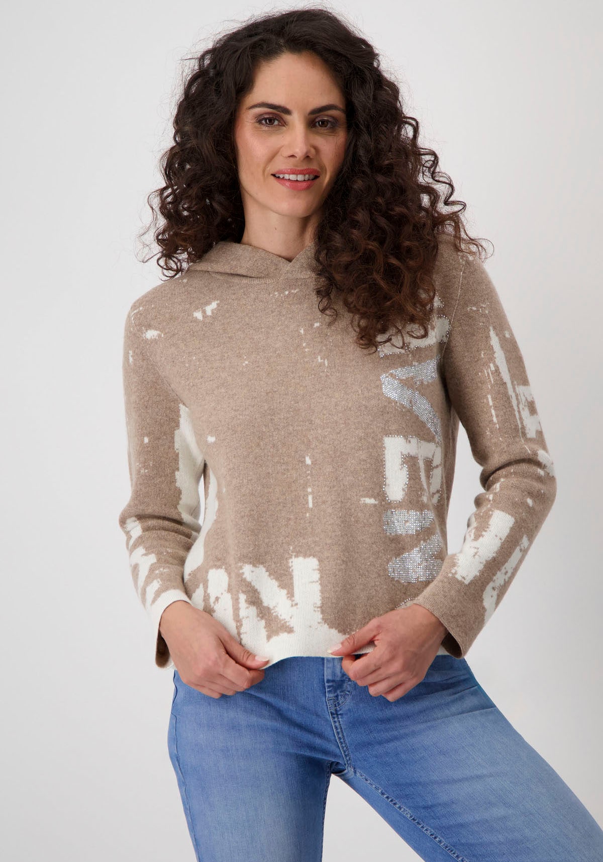 Strickpullover »Pullover Jacquard Schrift«, mit Kapuze