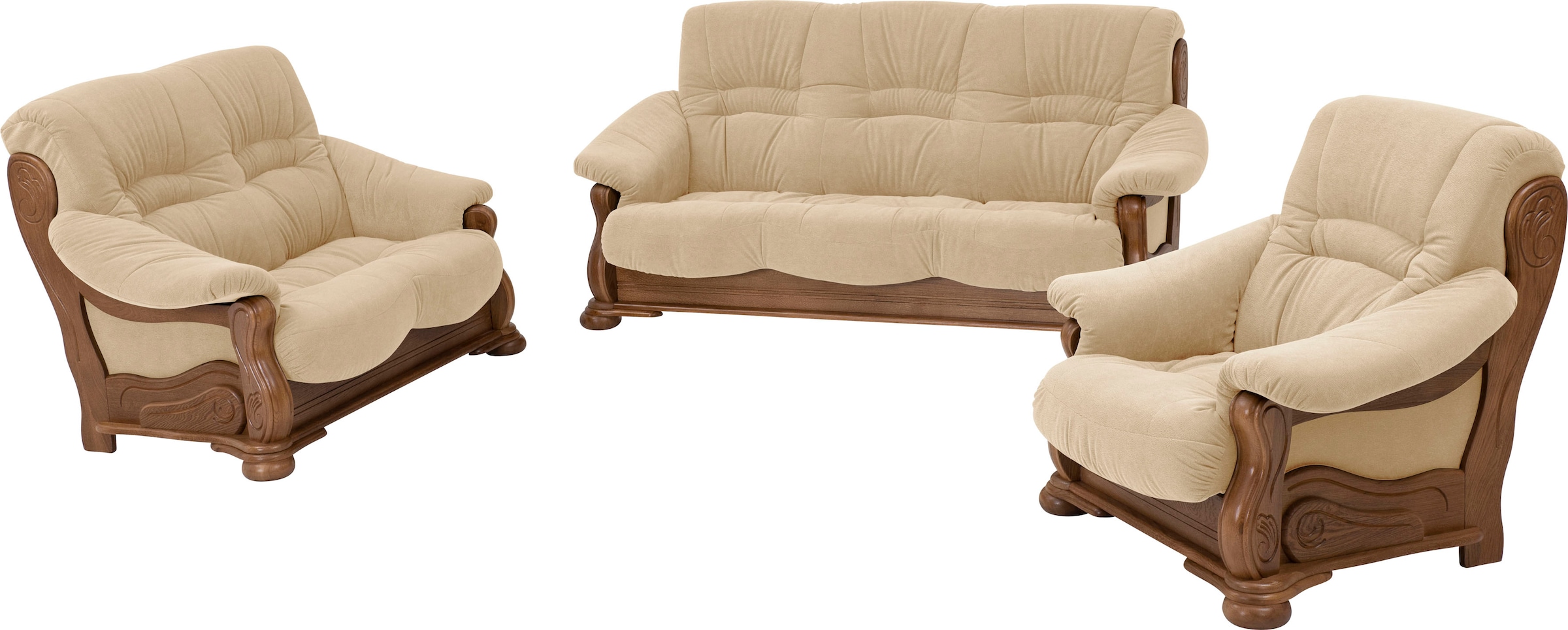 Max Winzer® Polstergarnitur »Texas Set besehend aus 2er- und 3er-Sofa, bequeme legere Polsterung«, mit dekorativem Eichenholzgestell, Retro Klassiker