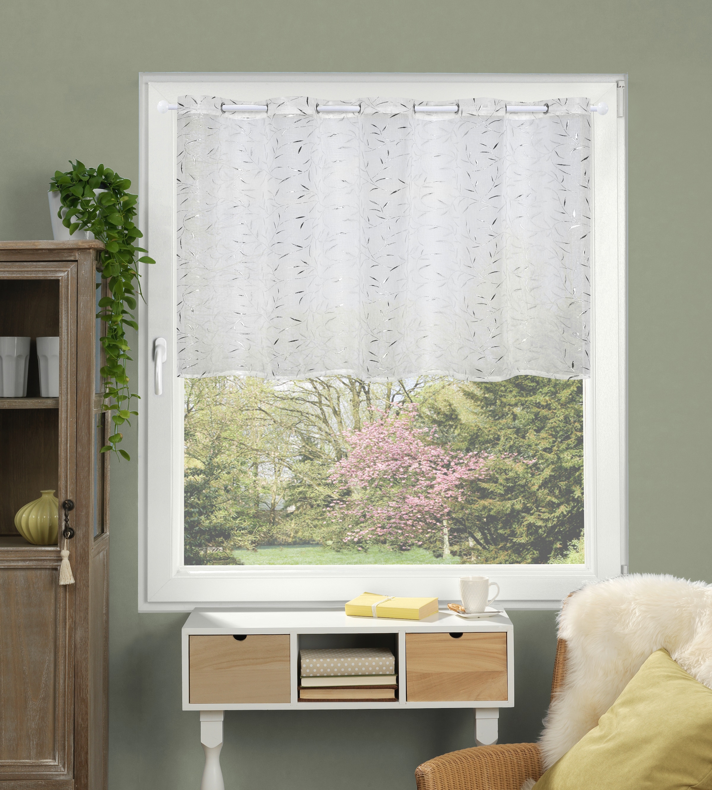 Image of HOME WOHNIDEEN Scheibengardine "RIALMO" 1 Stk. tlg. Pastendruck