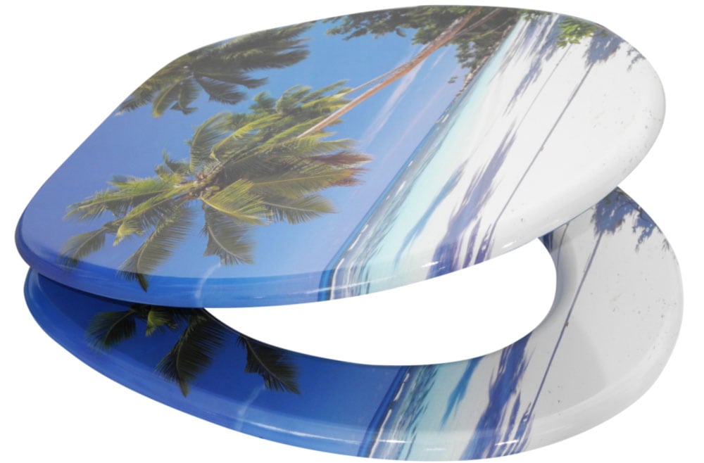 Sanilo Set d'accessoires de salle de bain »Karibik« bestehend aus WC-Sitz, Badteppich, Stöpsel, Seifenspender, WC-Bürste