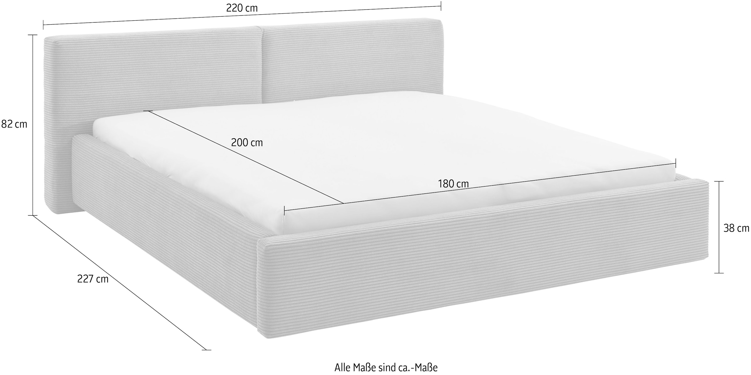 meise.möbel Polsterbett »Cube wahlweise mit Matratze und Bettkasten«, extra flaches Kopfteil, erhältlich in den Breiten 140cm, 160cm & 180cm