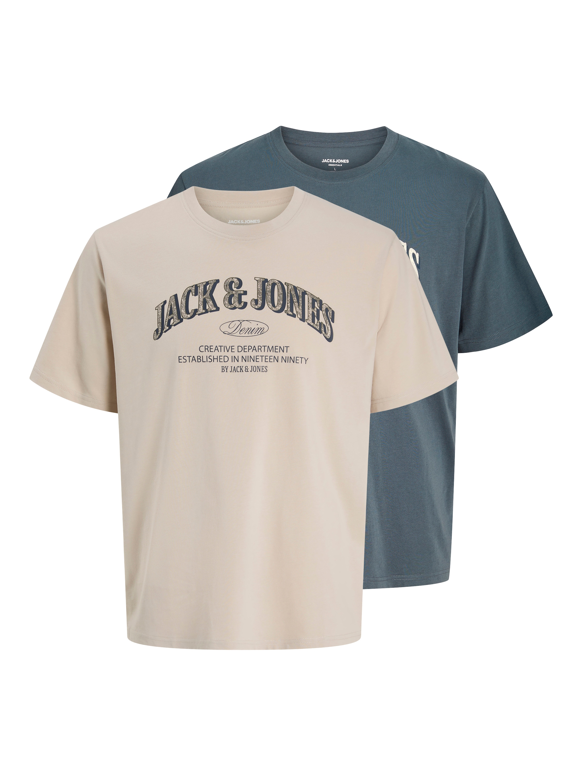 Image of Jack & Jones T-Shirt "JJEDENVER LOGO TEE SS O-NECK 2PK MP" Packung, 2 aus Baumwolle, in Jersey-Qualität, gerade Passform, pflegeleicht