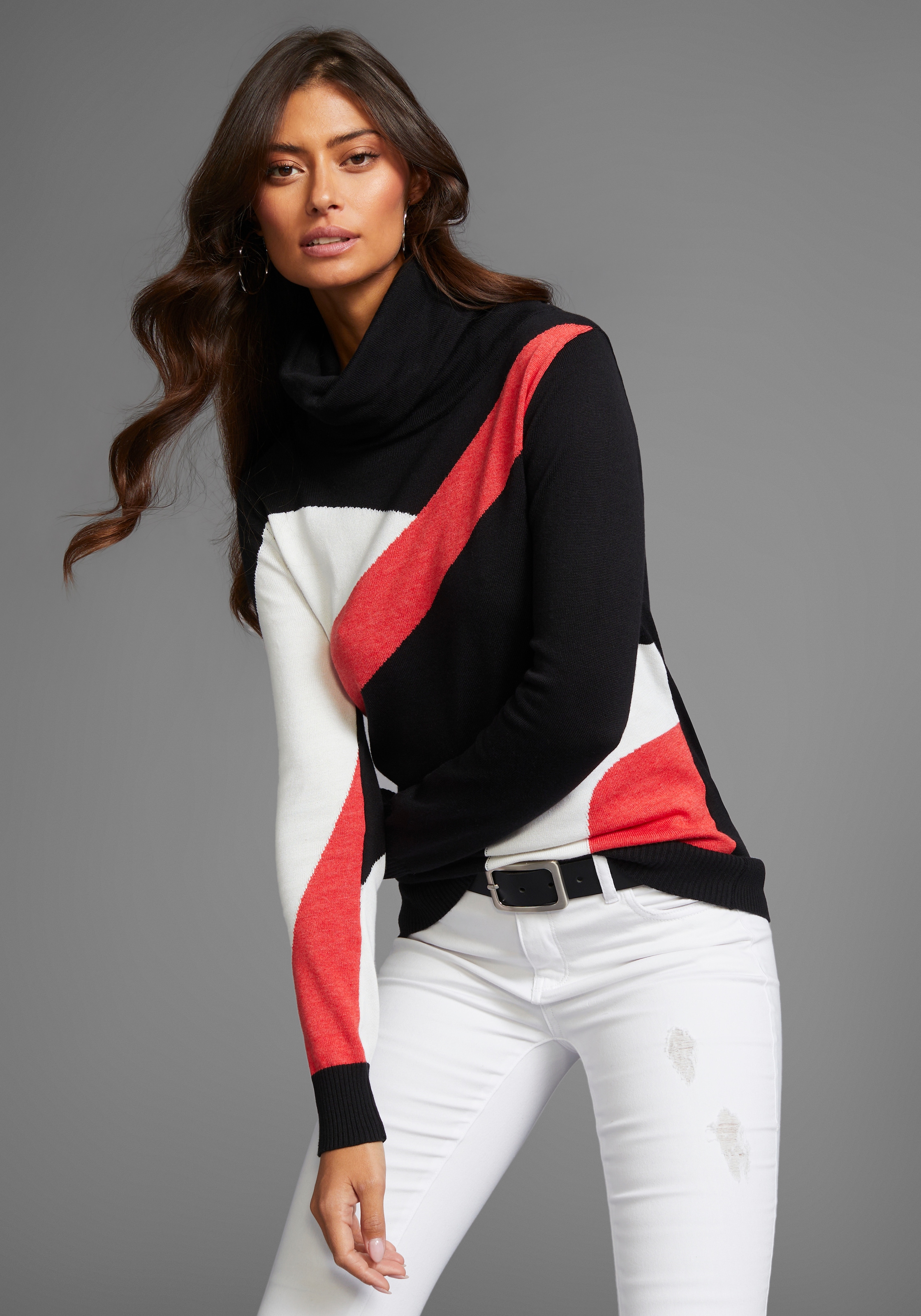 Image of Laura Scott Strickpullover mit Rollkragen und Colorblock Design