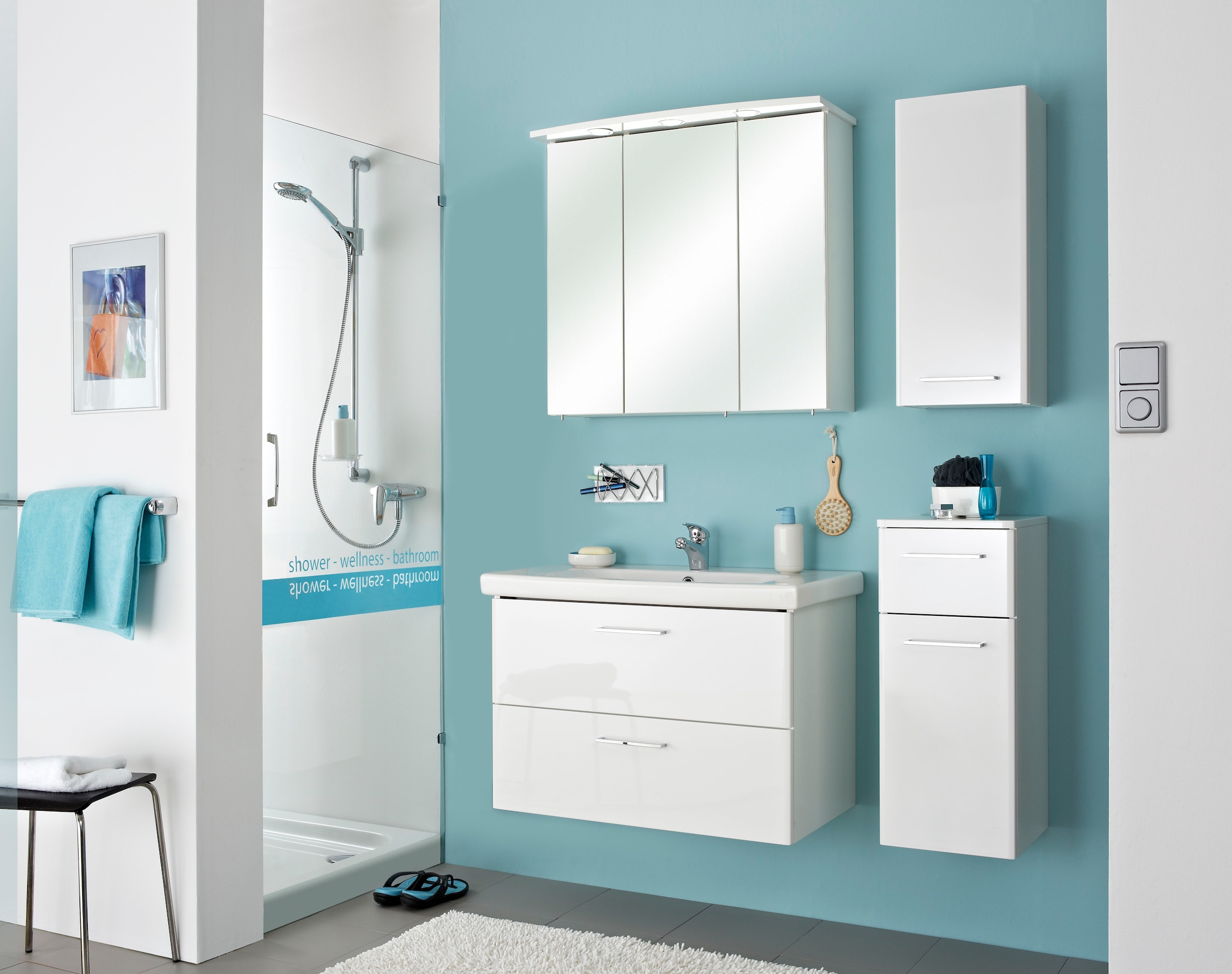 Saphir Armoire suspendue »Quickset 316 Wand-Badschrank 30 cm breit, 1 Tür, 2 Einlegeböden« armoire suspendue de salle de bain avec amortisseur de porte, poignées chromées brillantes