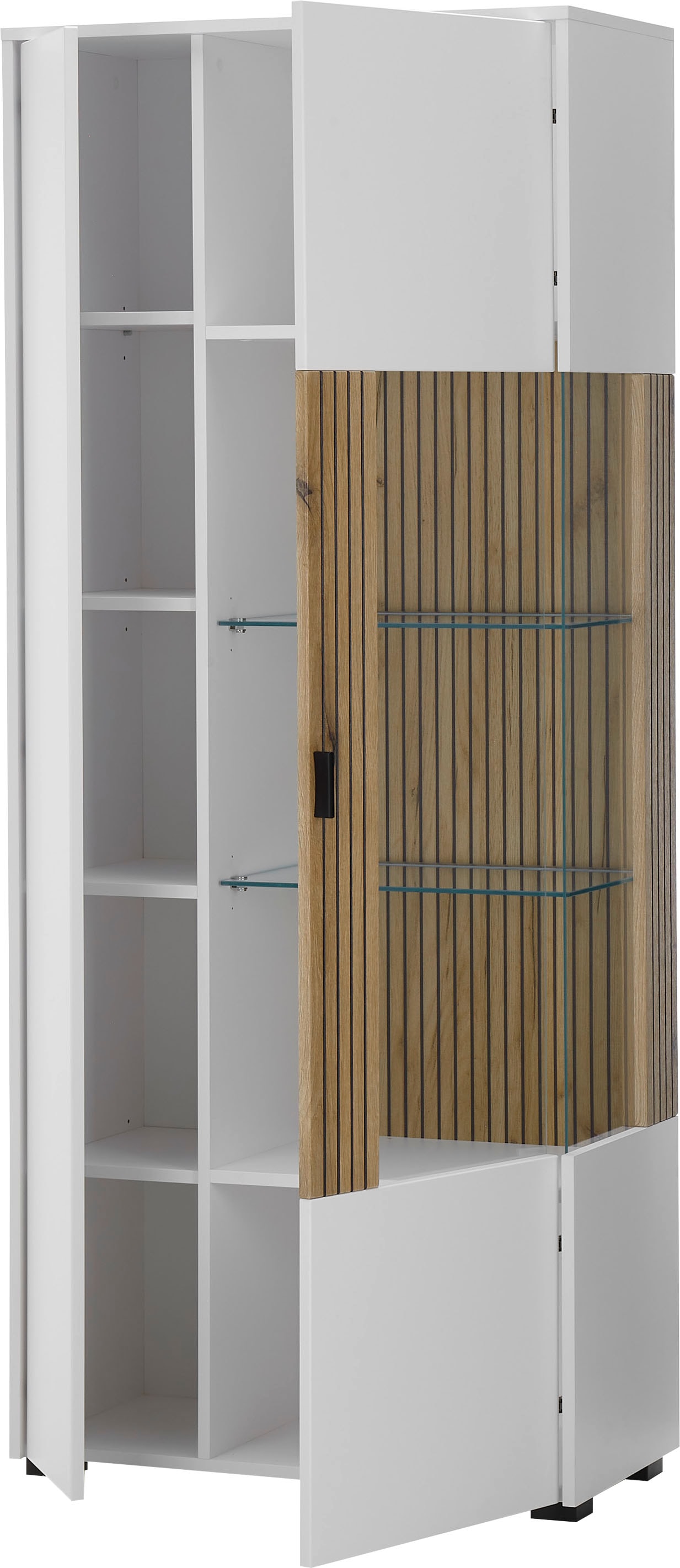 INOSIGN Vitrine »Hudson, Stauraumvitrine«, in moderner Trendfarbe, Griffe aus Metall (Schwarz), Höhe 180 cm