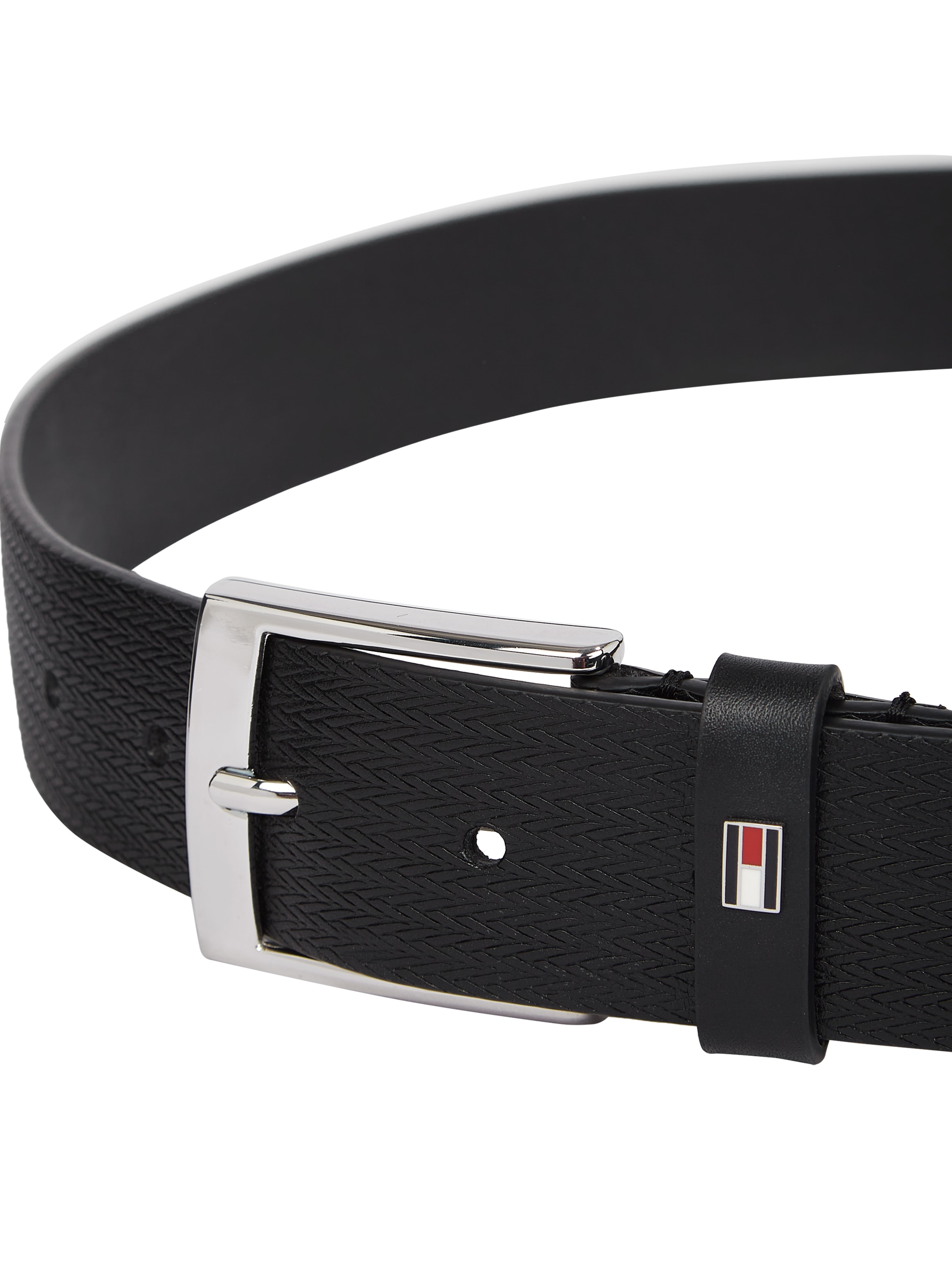 Tommy Hilfiger Ledergürtel »ADAN HERRINGBONE 3.5«, Einfachdornschliesse, Metallpatch