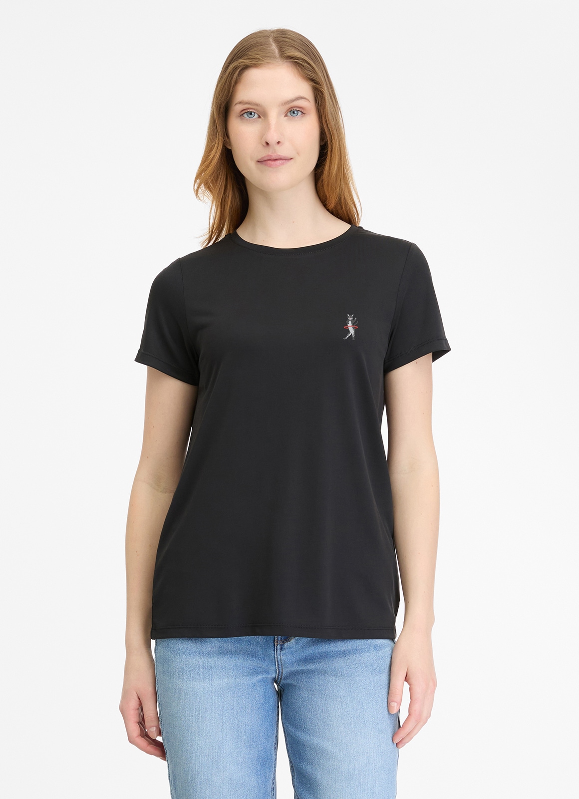 Image of Ragwear Kurzarmshirt "ADORI C" mit lustiger Katzen-Stickerei auf der Brust