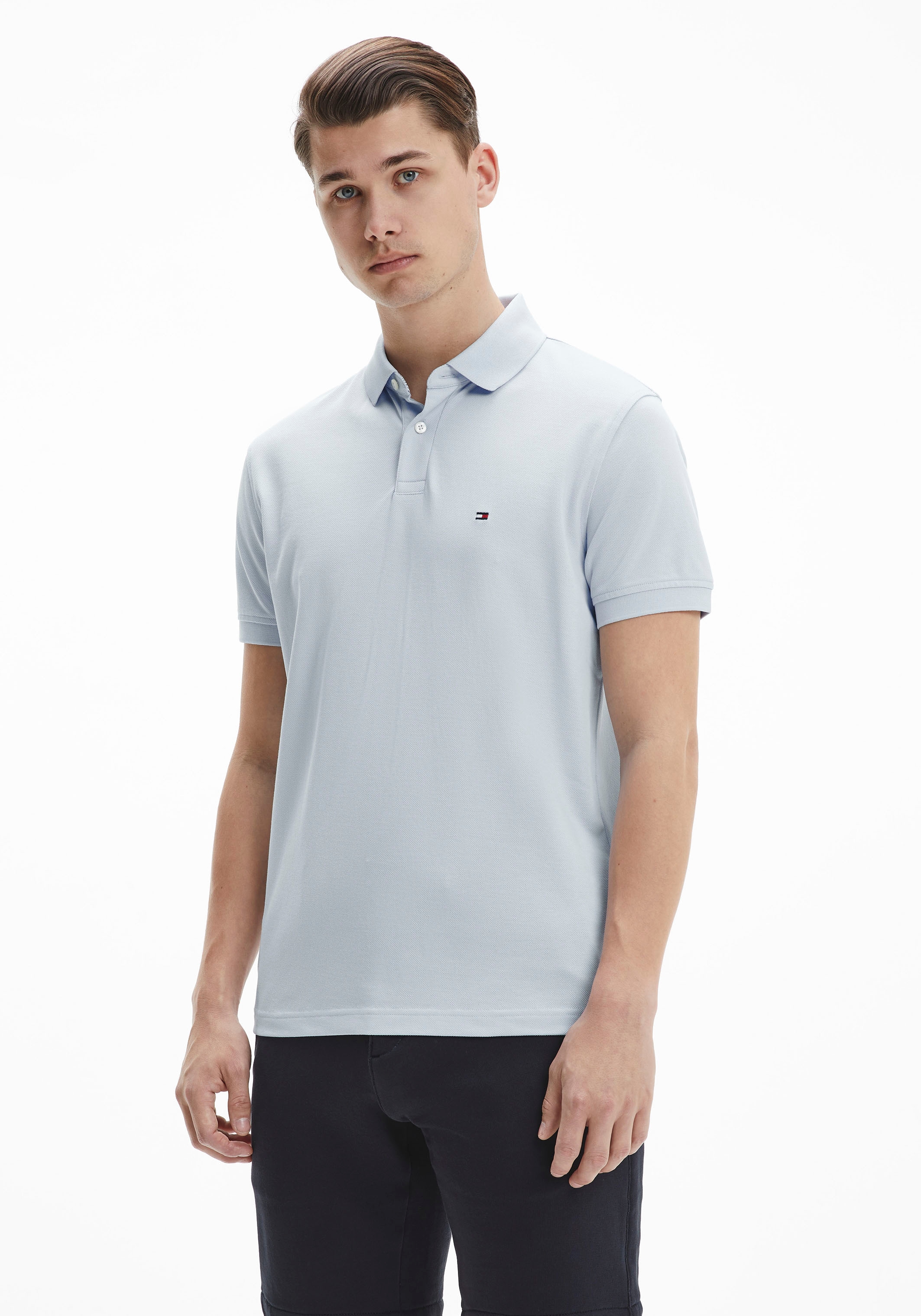 Tommy Hilfiger Poloshirt »1985 REGULAR POLO mit Kontraststreifen und Knopfleiste«, unifarben, sportlich, regular fit, Baumwollmix, Polokragen