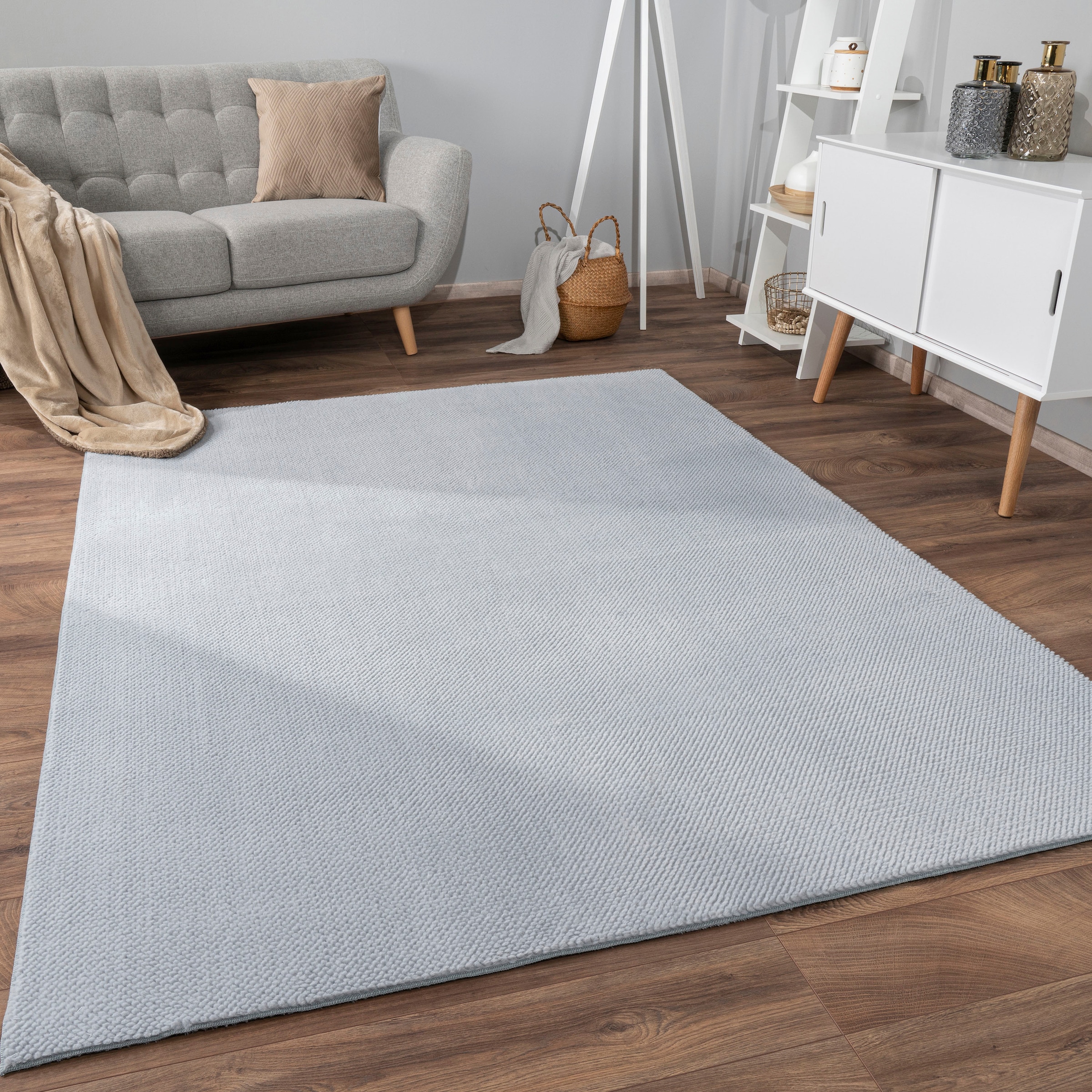 Image of Paco Home Teppich "Sevilla 521" rechteckig 16 mm Höhe Kurzflor, Uni Farben, weich & kuschelig, Hoch-Tief Effekt, Wohnzimmer