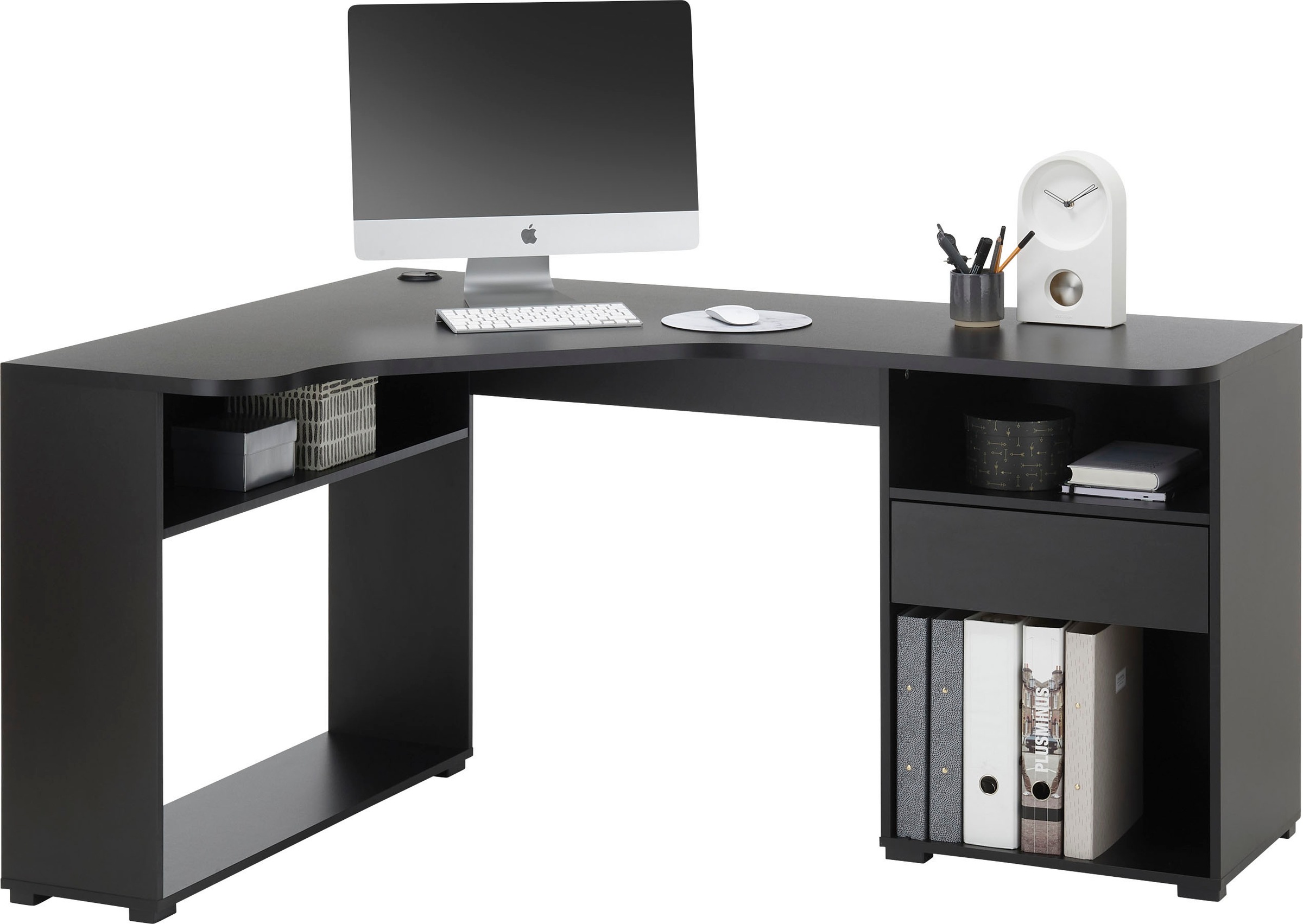 BEGA OFFICE Eckschreibtisch »BC3155«, schwarz mit Ablagefächer und Schublade