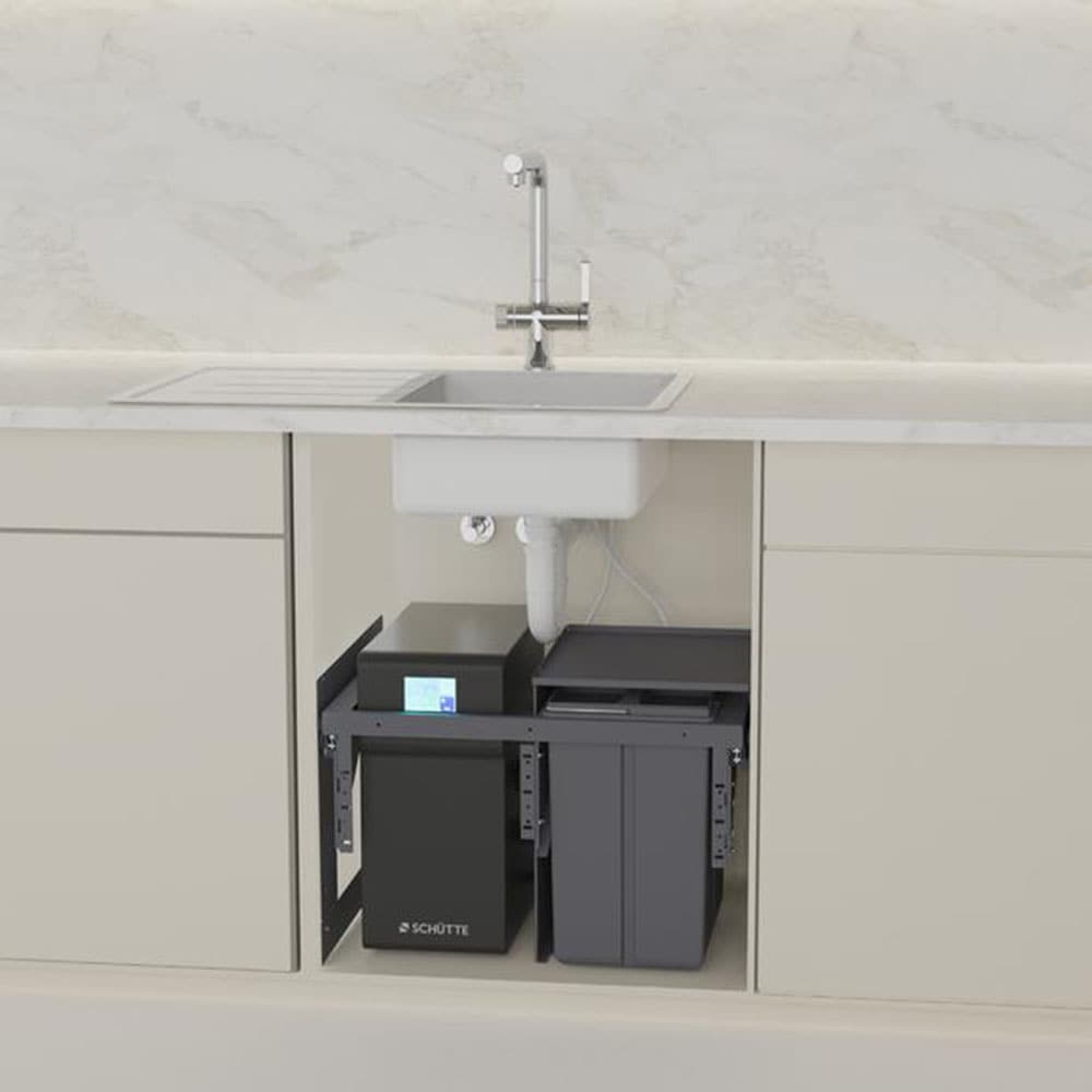 Schütte Mülltrennsystem "Aquastar" 2 Behälter zum Einbau, 60cm, 2 Fächer, Auszug, Deckel